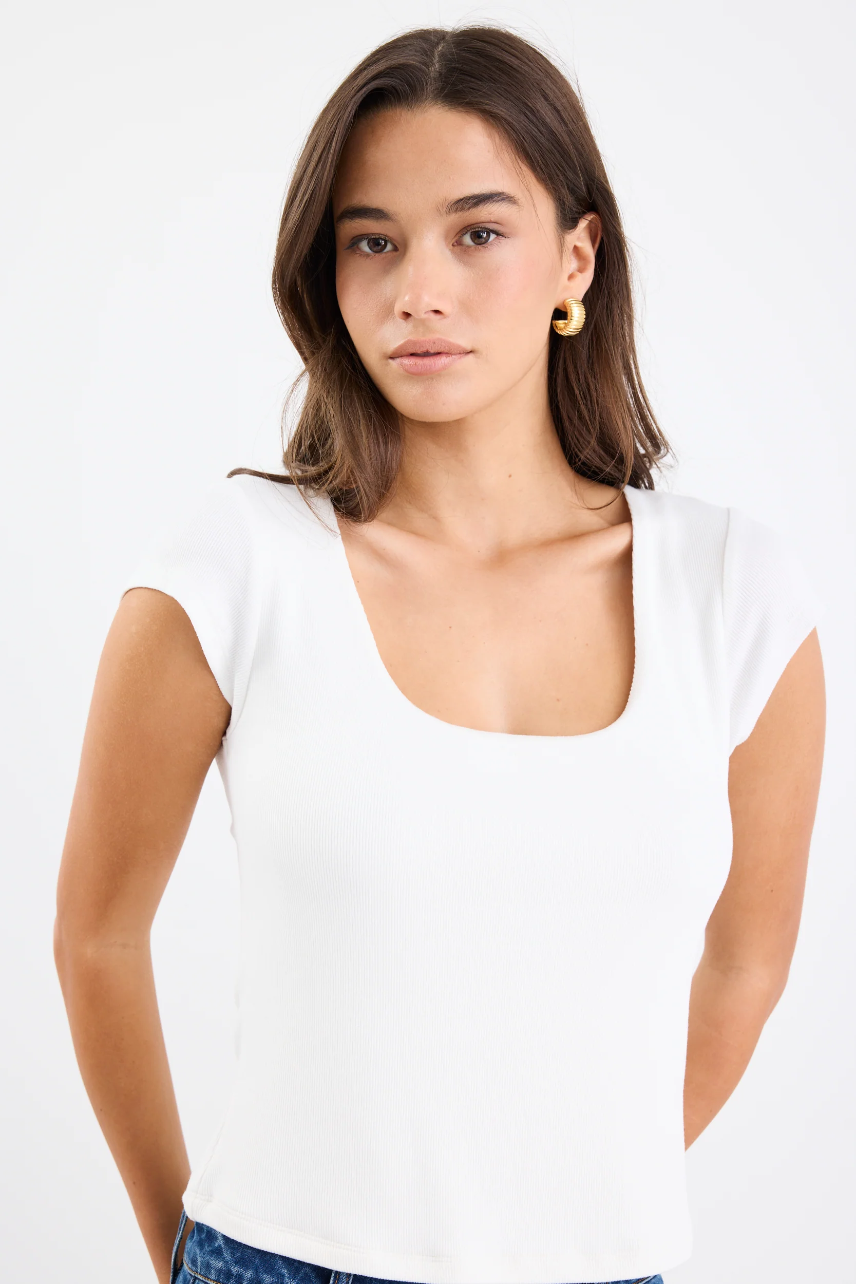 Definitive Ivory Cap Short Sleeve Square Neck Stretch Top - Image 3