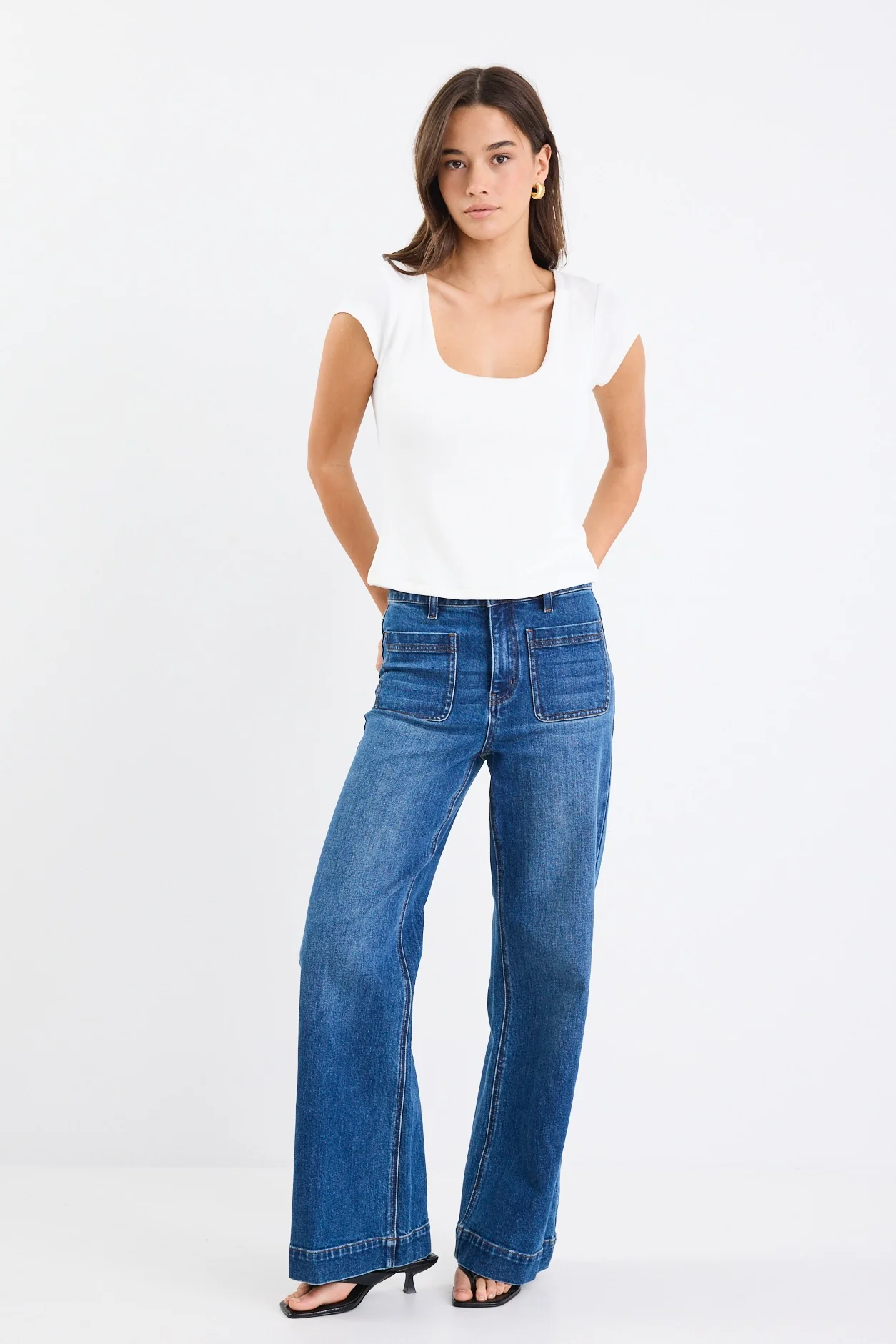 Definitive Ivory Cap Short Sleeve Square Neck Stretch Top - Image 4