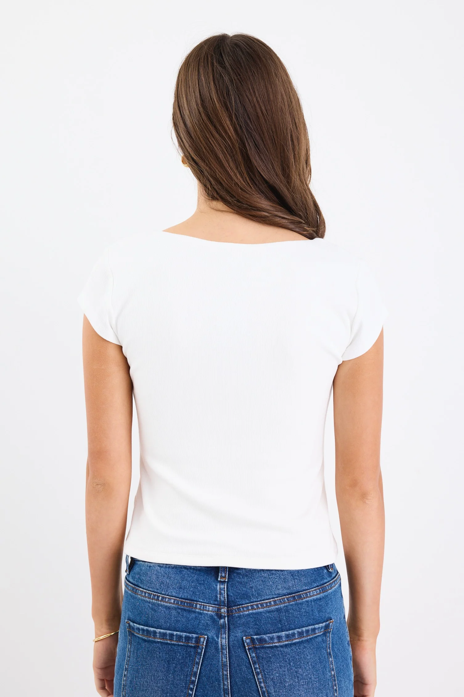 Definitive Ivory Cap Short Sleeve Square Neck Stretch Top - Image 5