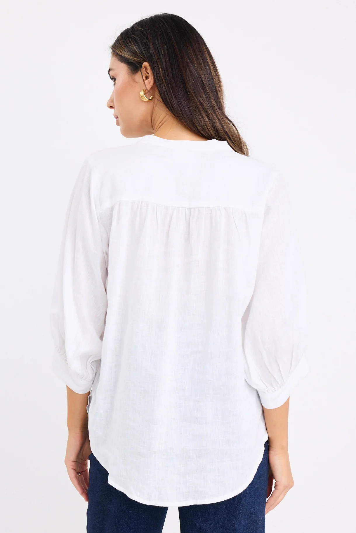 Deity White Linen Button Through Puff Sleeve Ss Blouse - Image 6