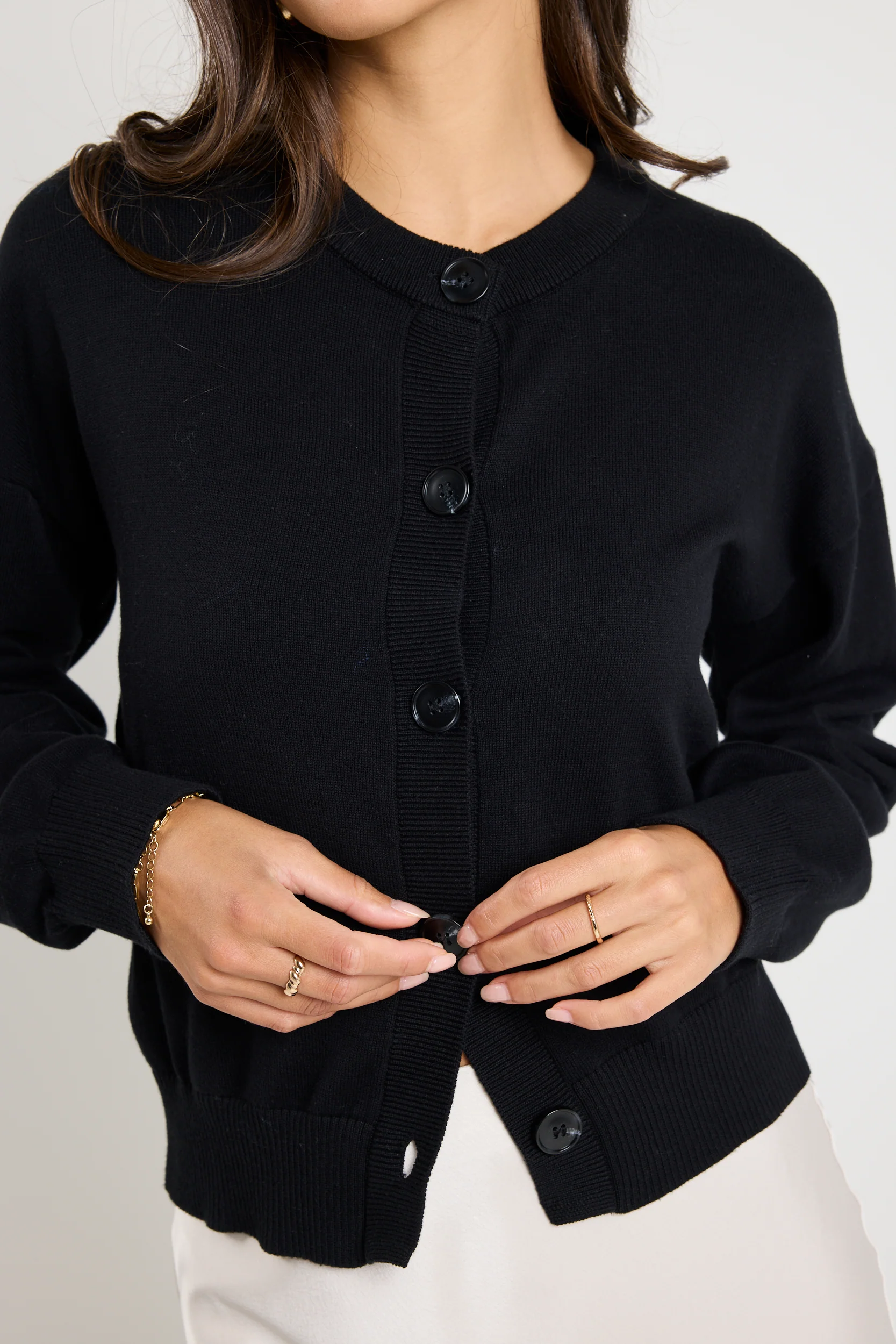 Delight Black Cotton Fine Knit Crew Cardigan - Image 6
