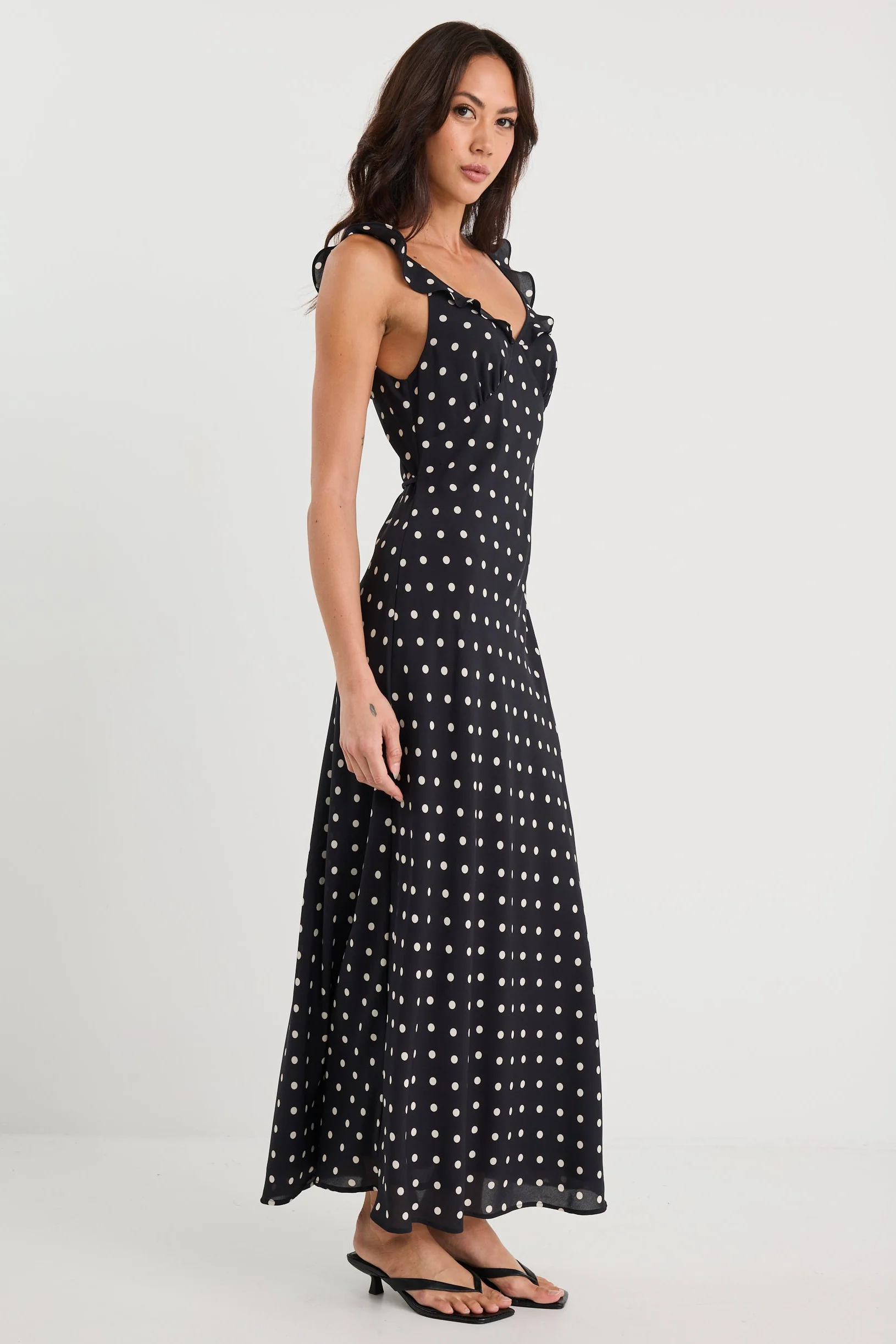 Delightful Black Polka Dot Bias Slip Maxi Dress - Image 6