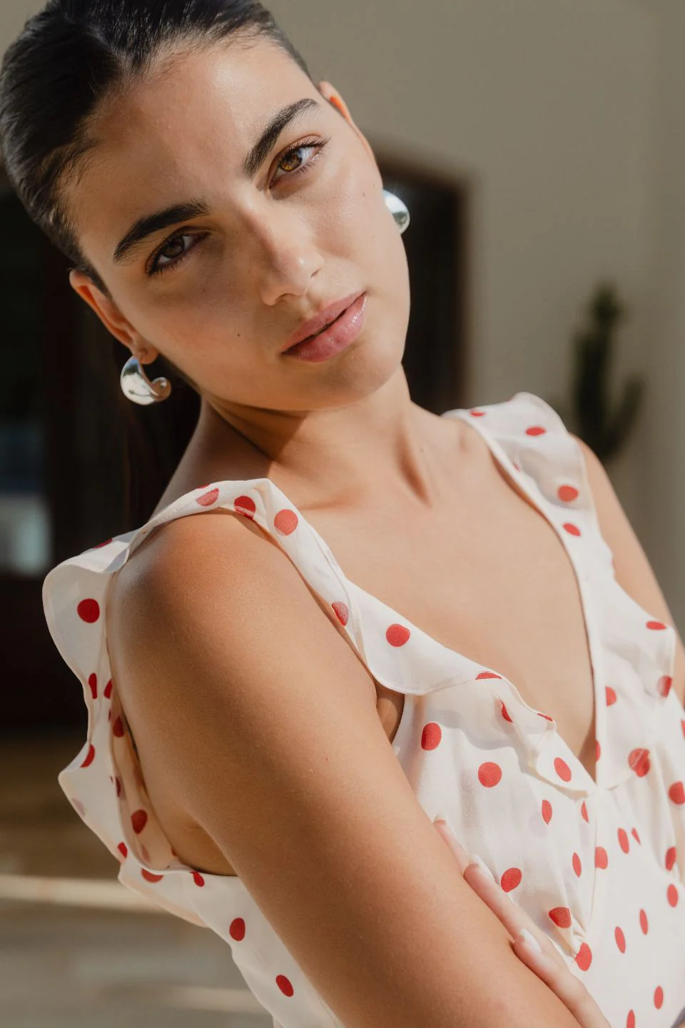 Delightful Cream Cherry Polka Dot Georgette Bias Slip Maxi Dress - Image 4