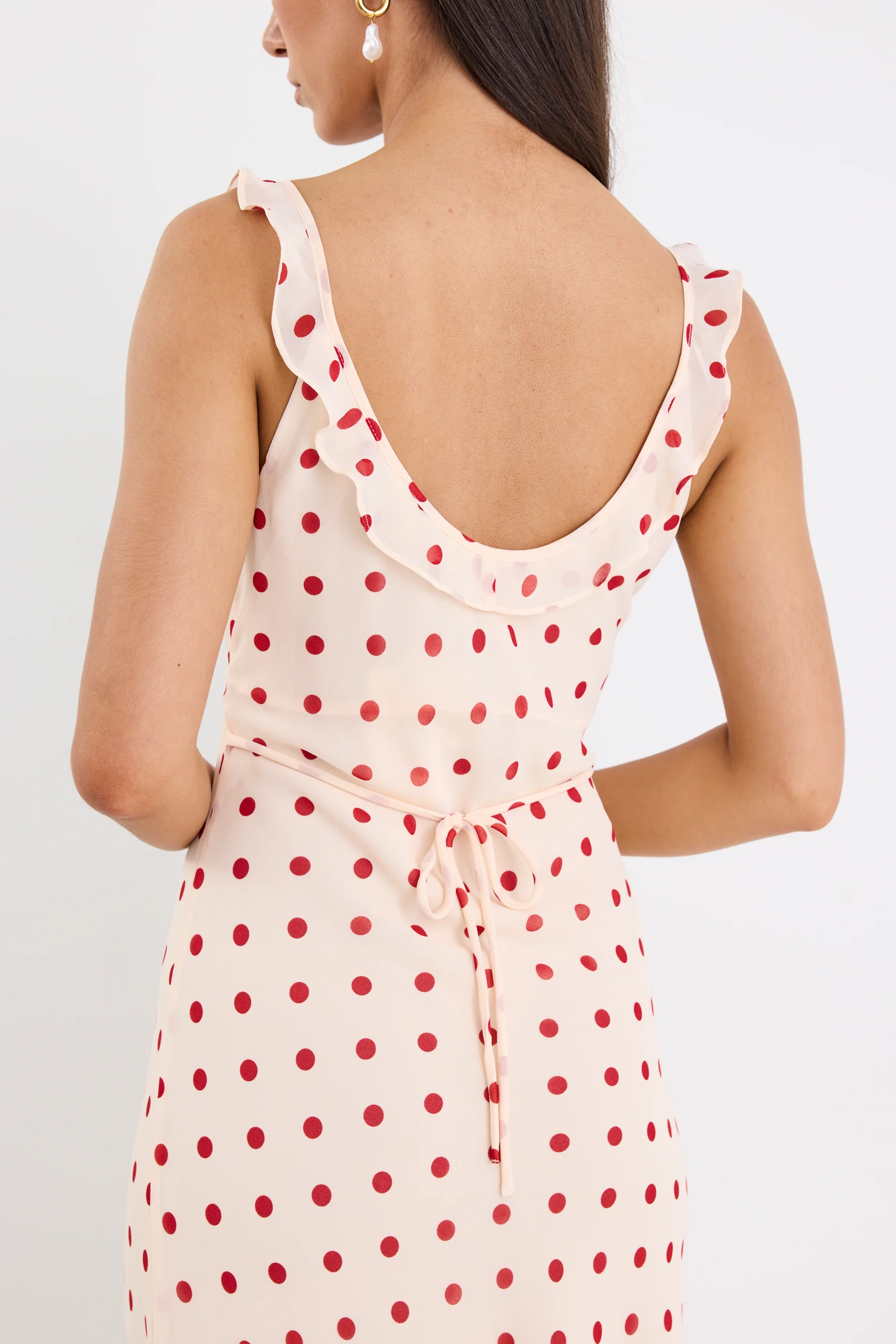 Delightful Cream Cherry Polka Dot Georgette Bias Slip Maxi Dress - Image 5