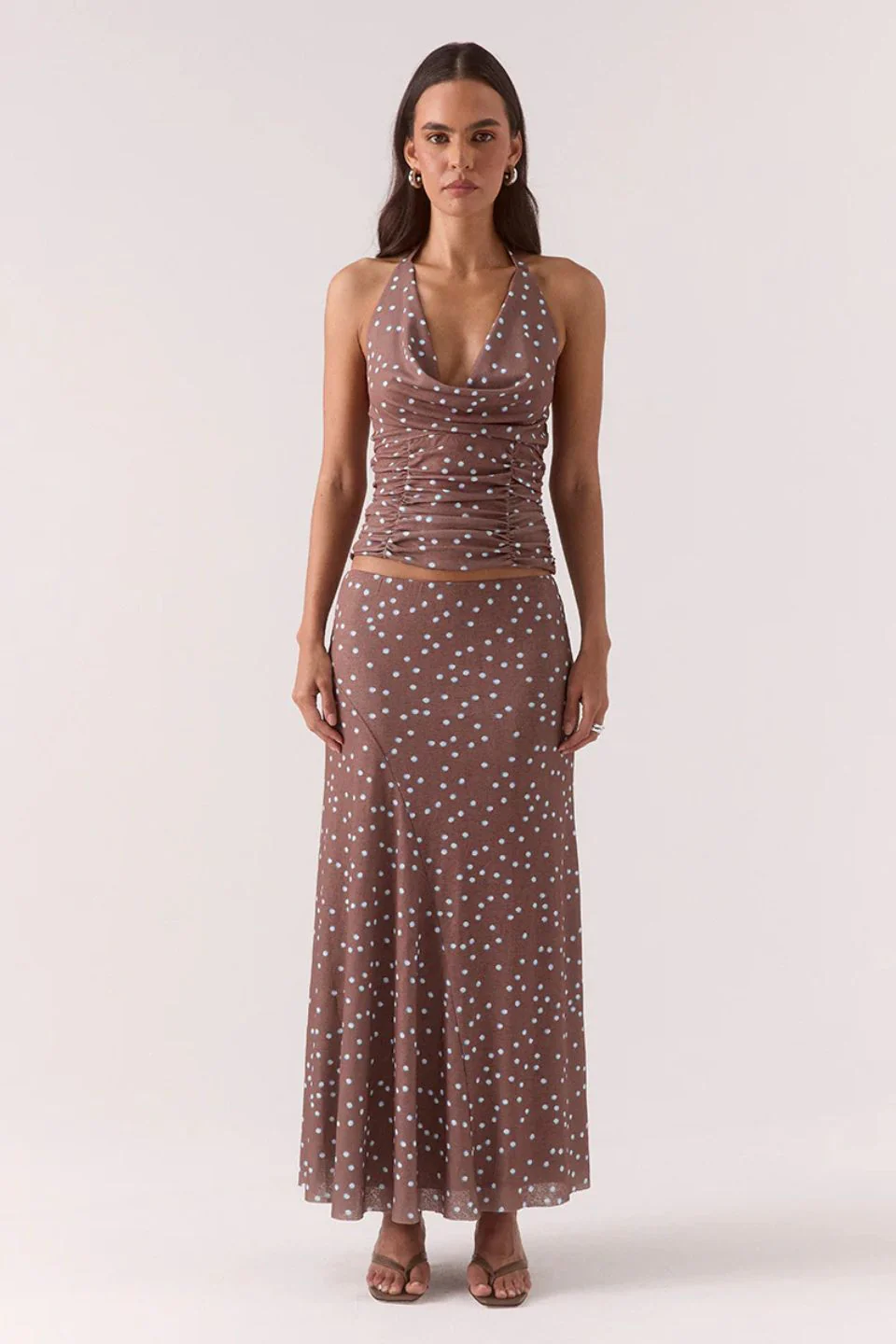 Delilah Mocha Polka Dot Halter Top - Image 2