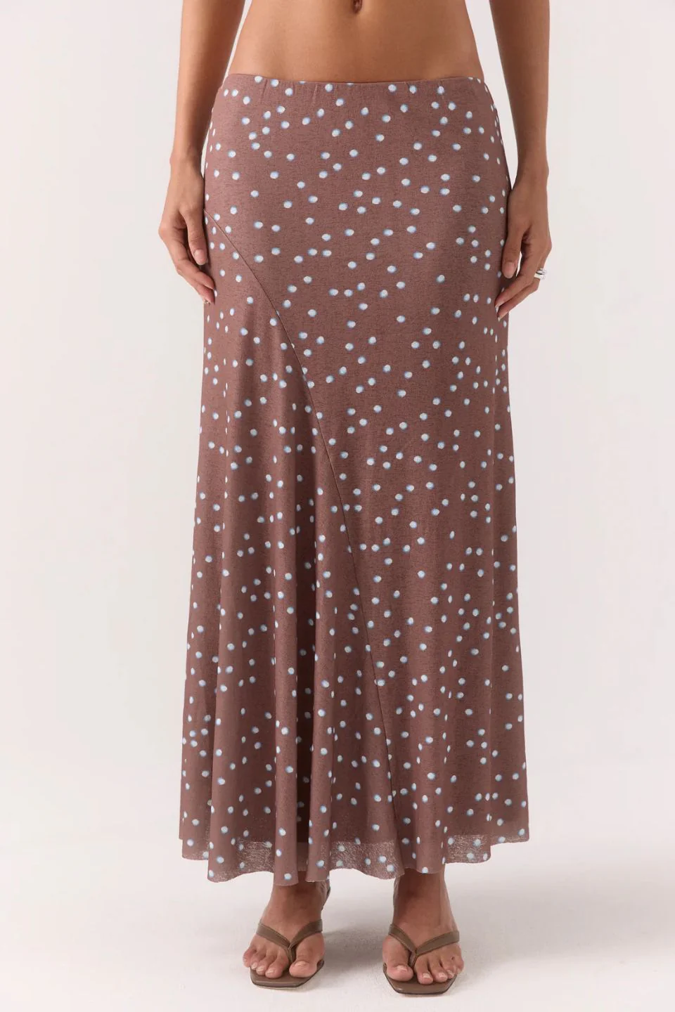 Delilah Mocha Polka Dot Maxi Skirt - Image 2