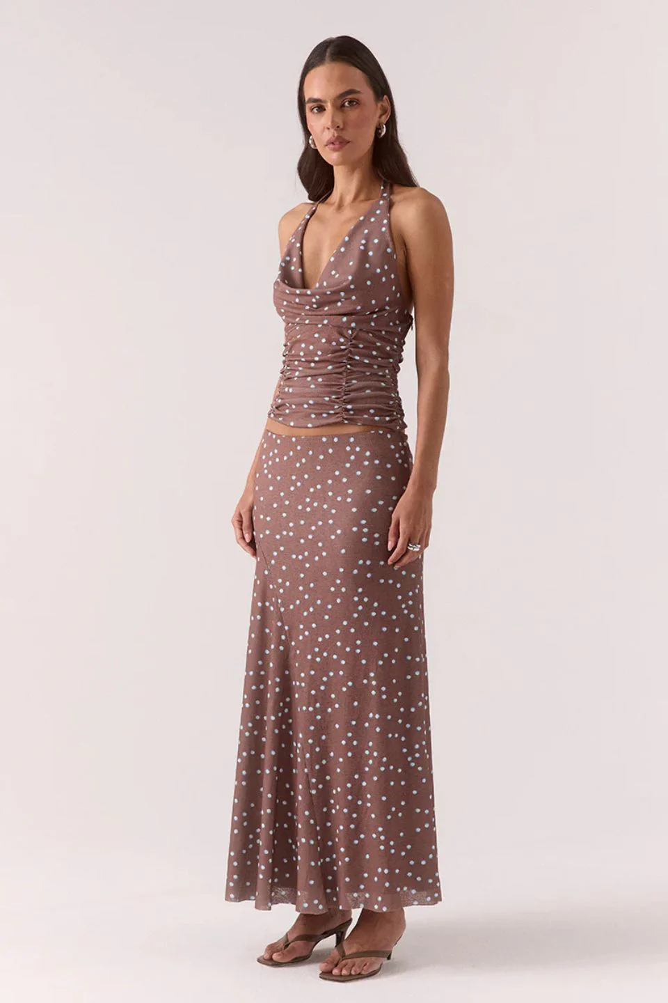 Delilah Mocha Polka Dot Maxi Skirt - Image 3