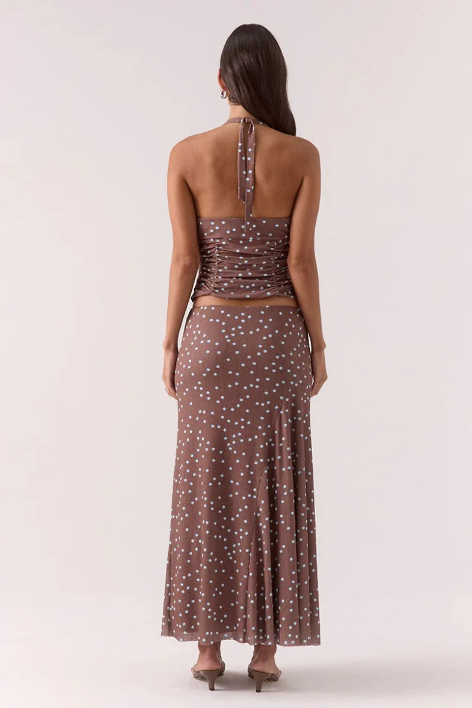 Delilah Mocha Polka Dot Maxi Skirt - Image 4