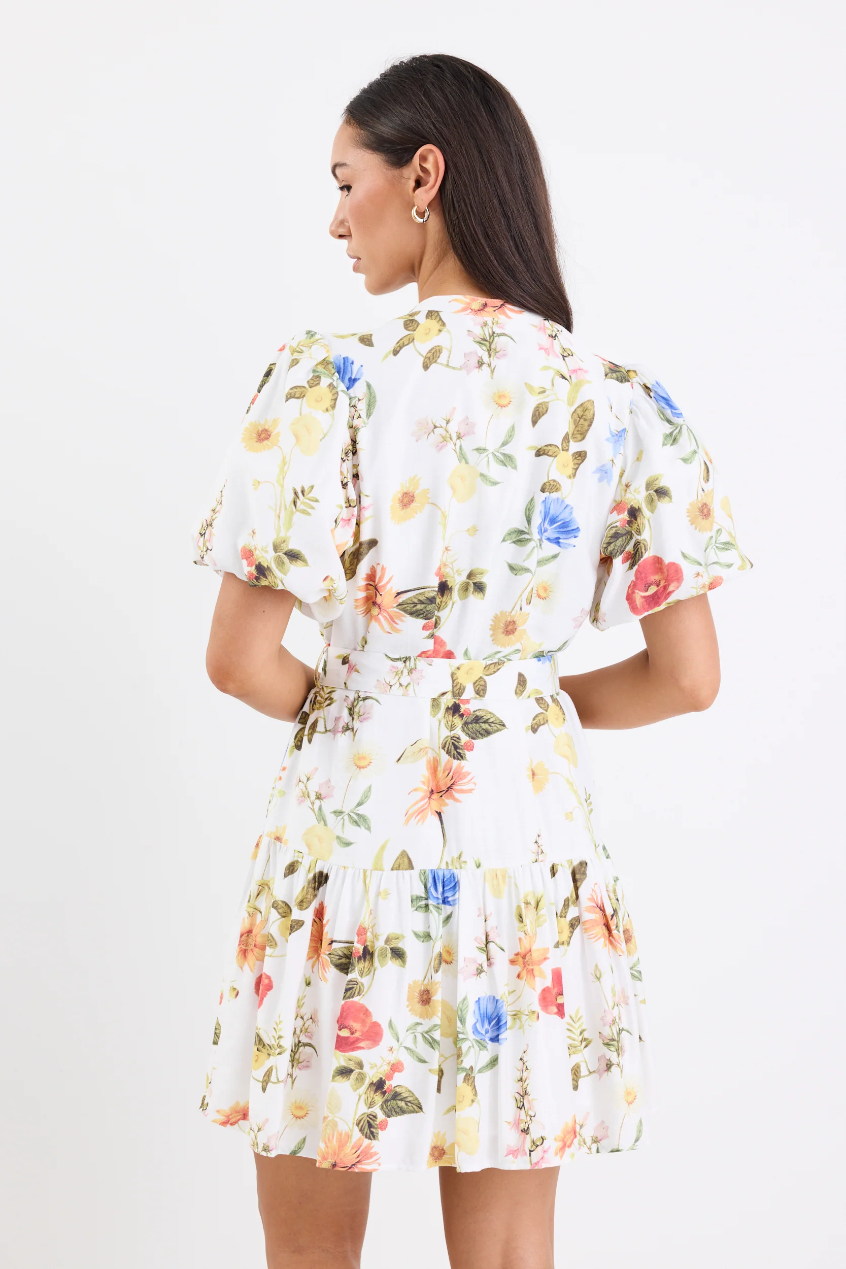 Delphi Cream Garden Print Drop Waist Belted Mini Dress - Image 6