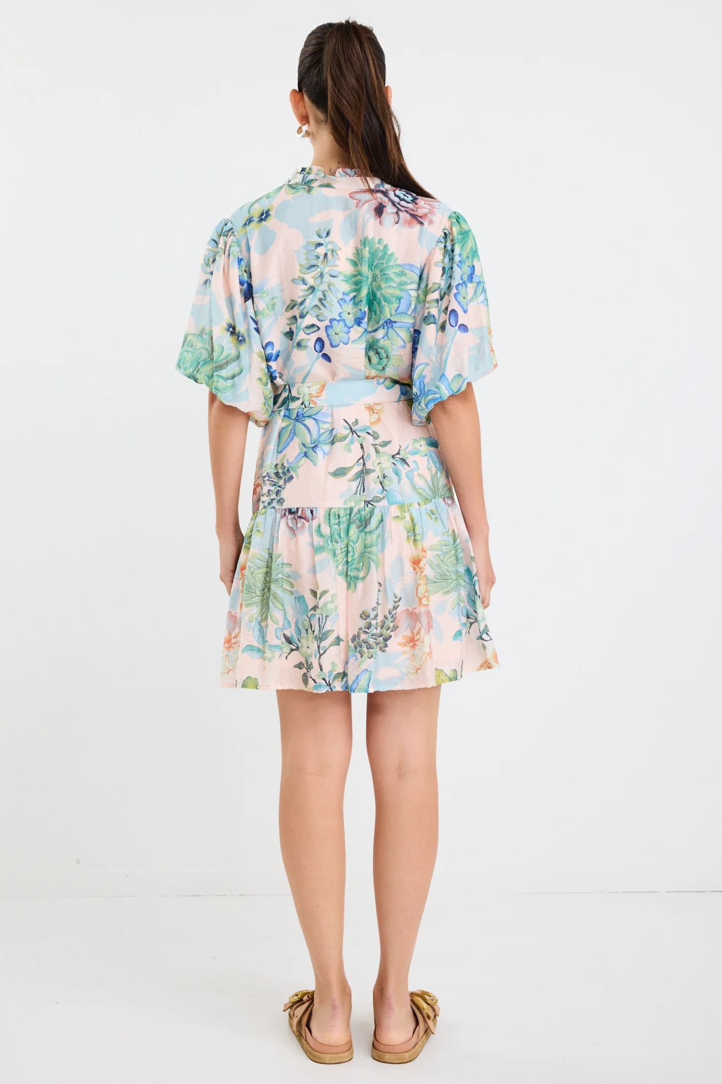Delphi Blue Posy Print Drop Waist Belted Mini Dress - Image 4