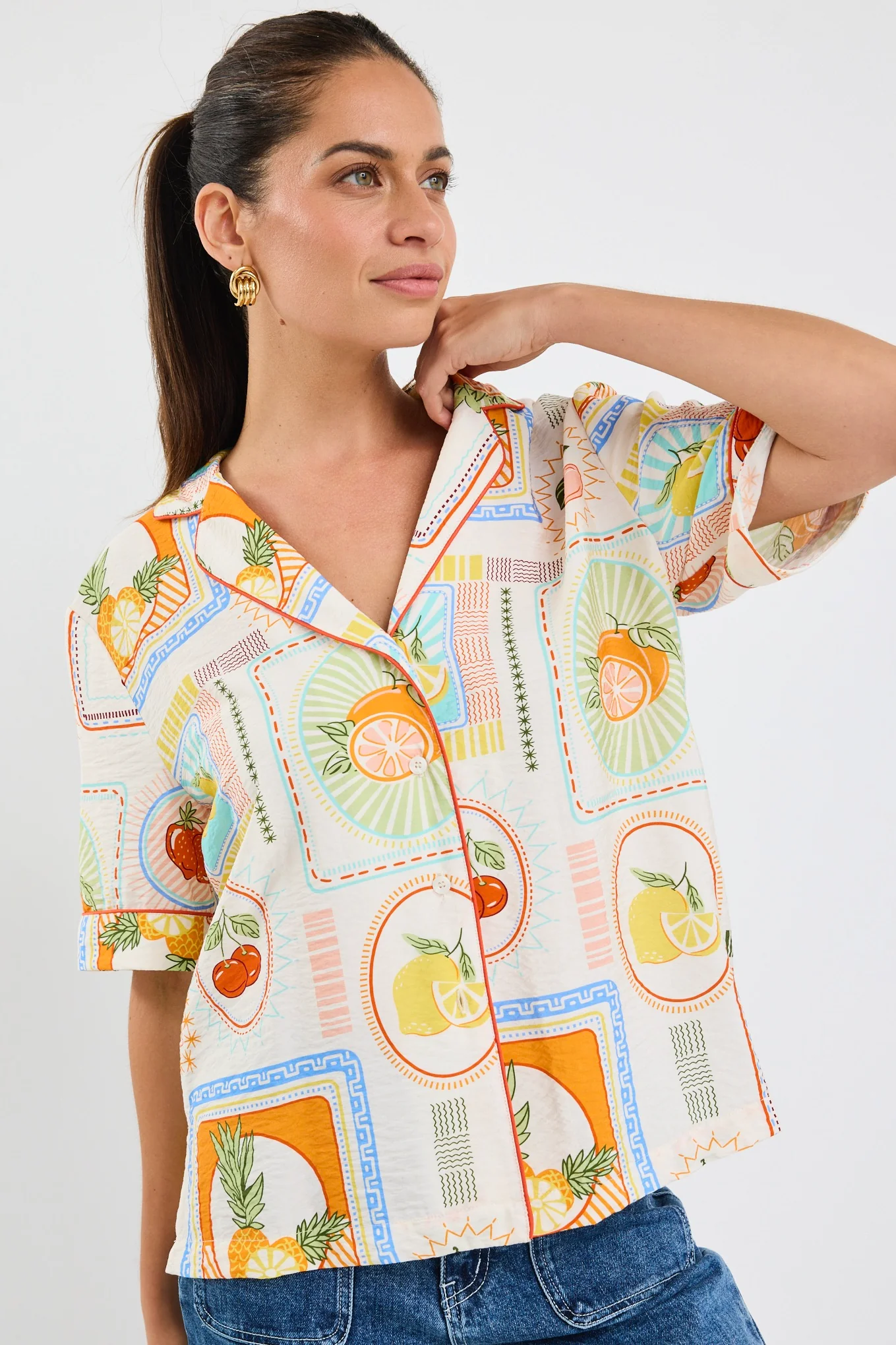 Destination Cream Tropical Postcard SS Shirt - Image 4