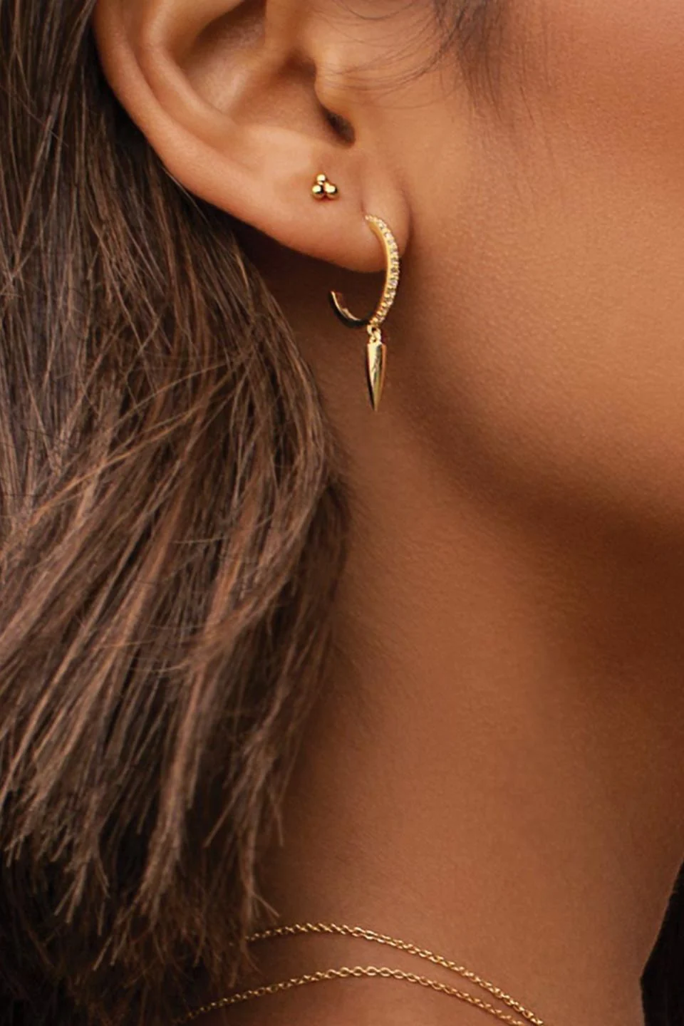 Dagger White Diamante 18k Gold Plated Hoop EOL Earrings - Image 2