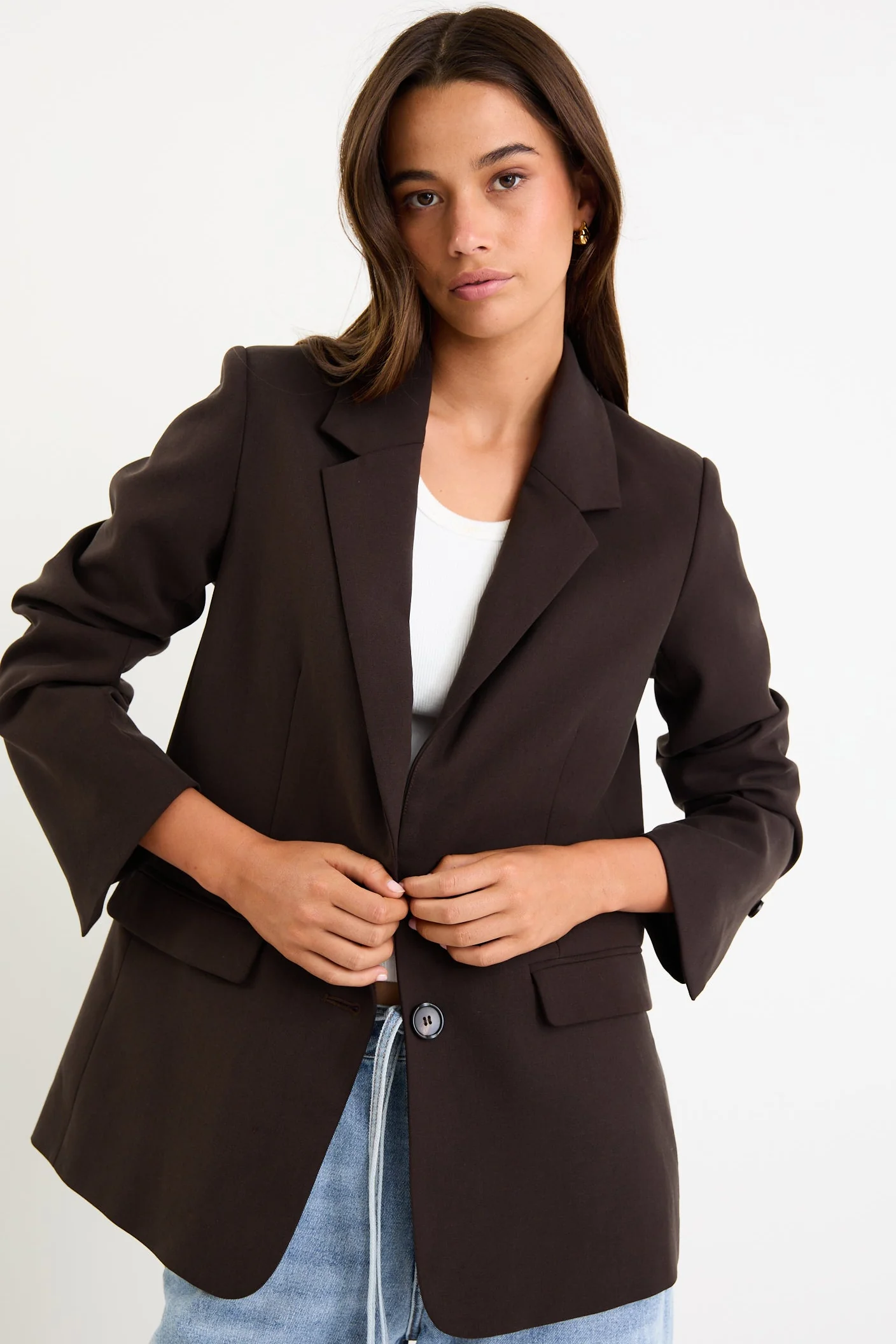 Diploma Dark Chocolate Two Button Vent Sleeve Blazer - Image 2