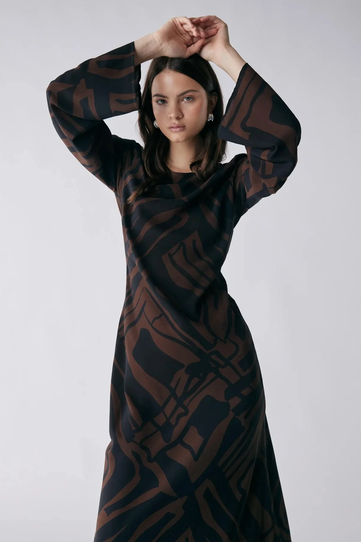 District Chocolate Print LS Maxi Dress - Image 3