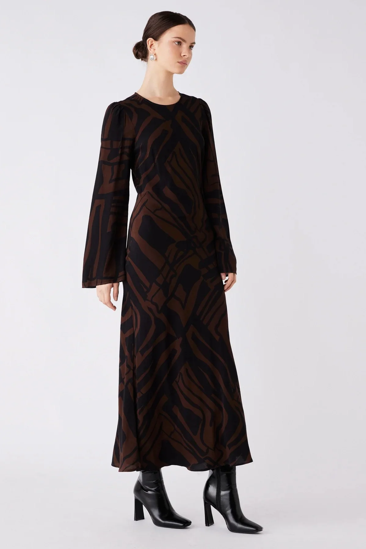 District Chocolate Print LS Maxi Dress - Image 4