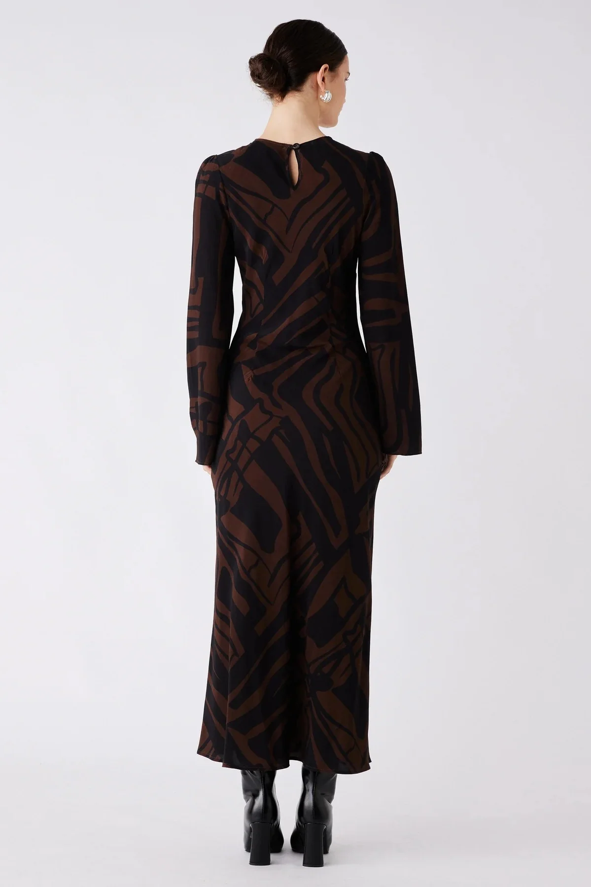 District Chocolate Print LS Maxi Dress - Image 5