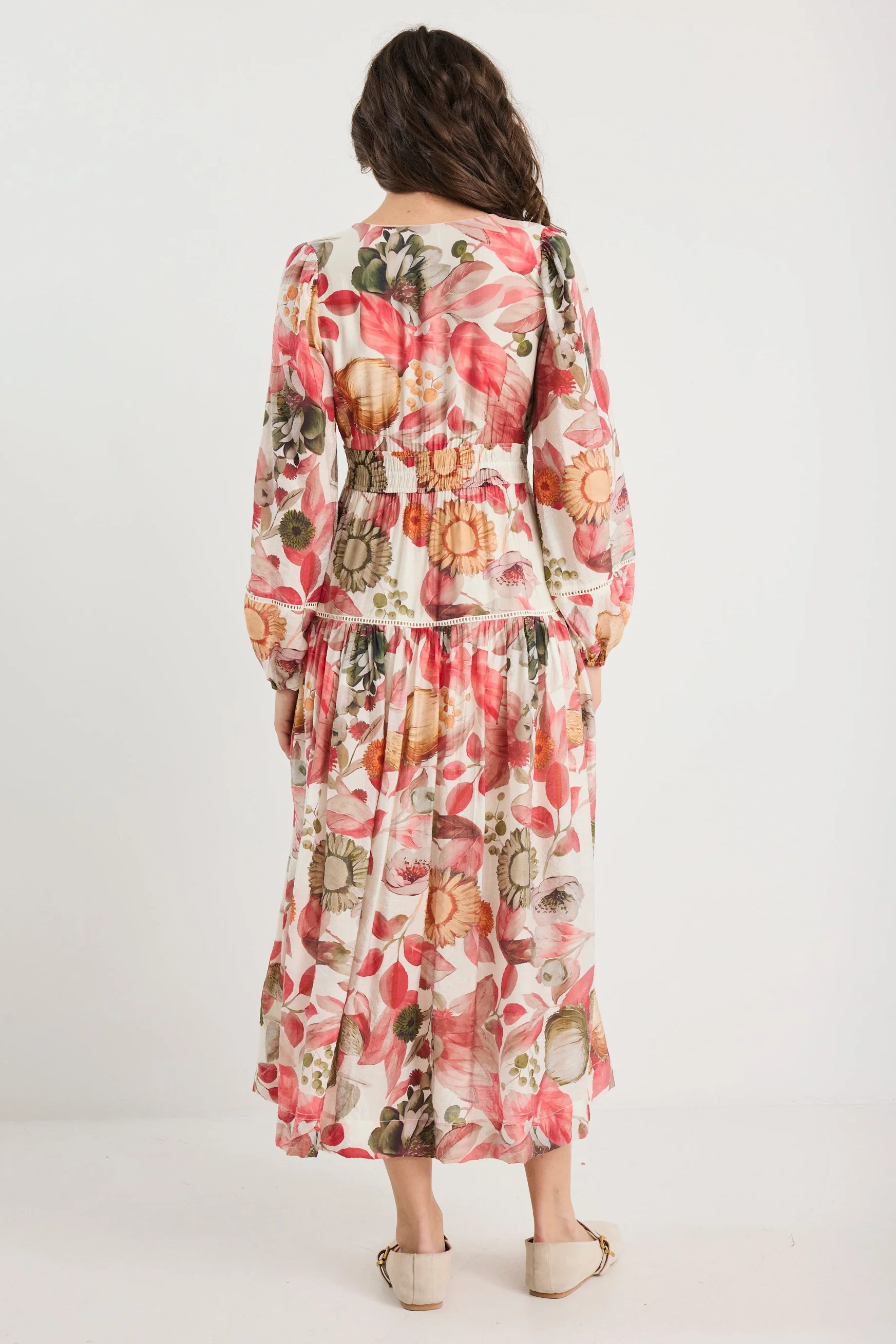 Divine Blush Woodland Floral Balloon Sleeve Floaty Maxi Dress - Image 4