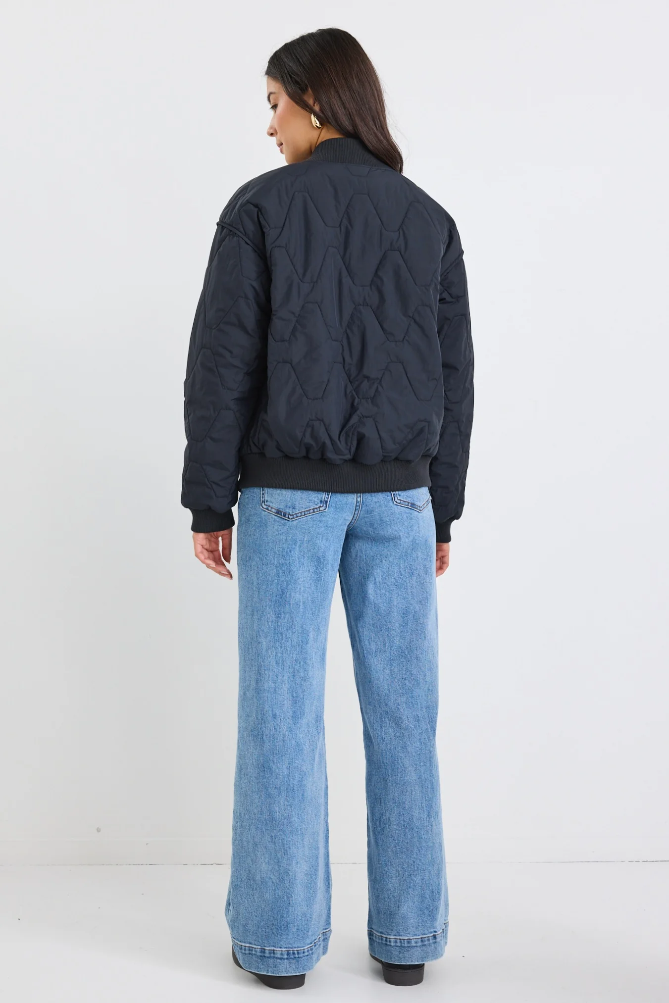 Division Black Zip Front Puffer Bomber Jacket - Image 2