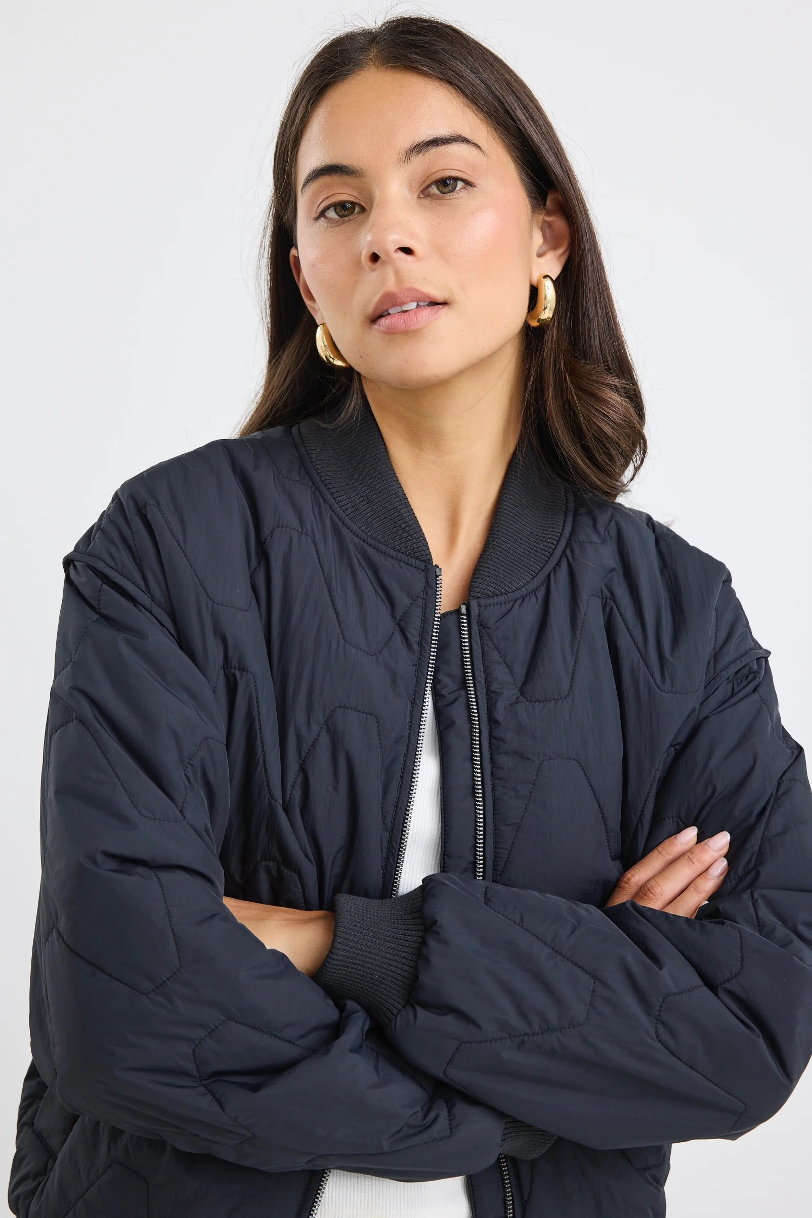 Division Black Zip Front Puffer Bomber Jacket - Image 3