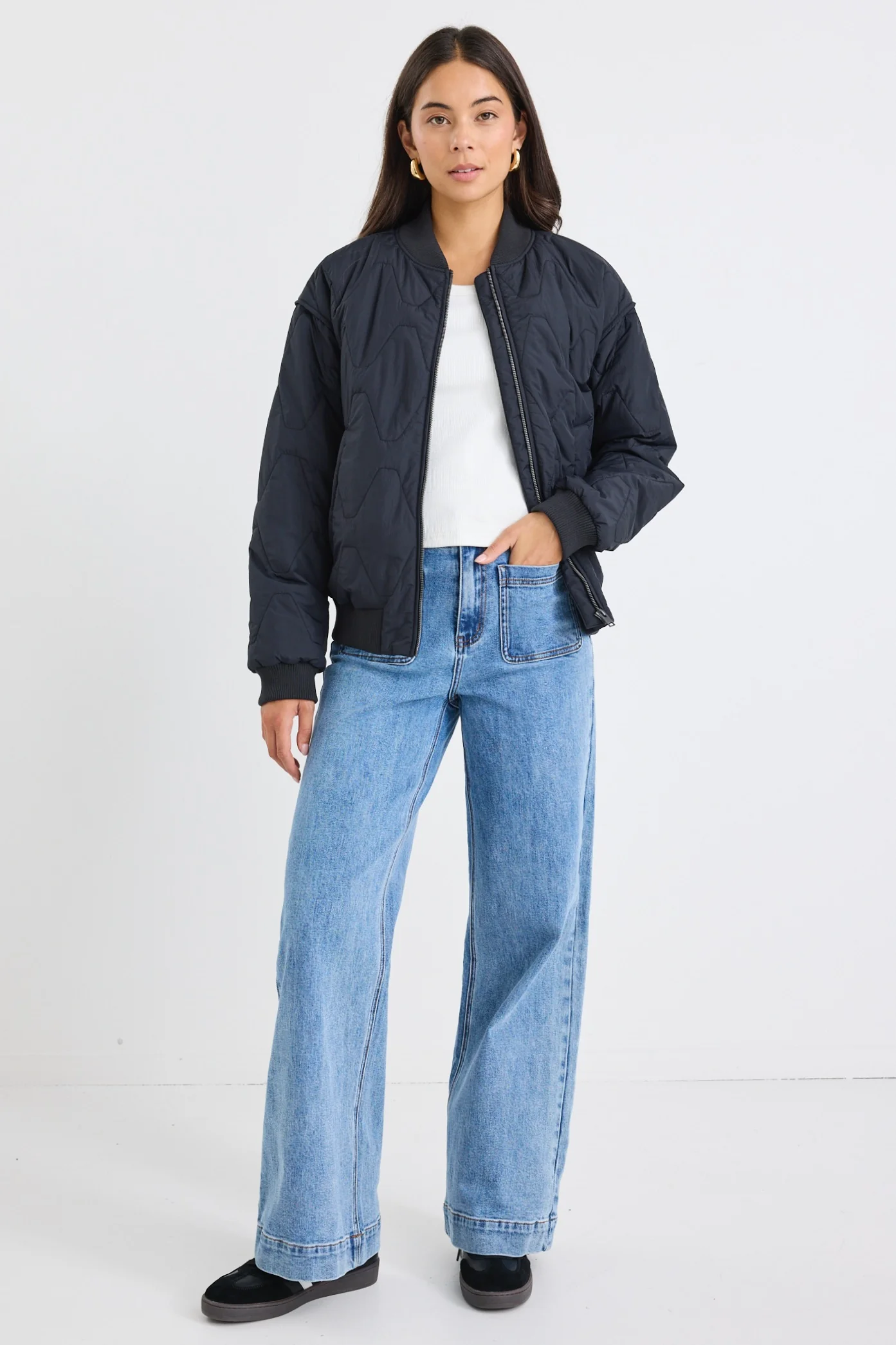 Division Black Zip Front Puffer Bomber Jacket - Image 4