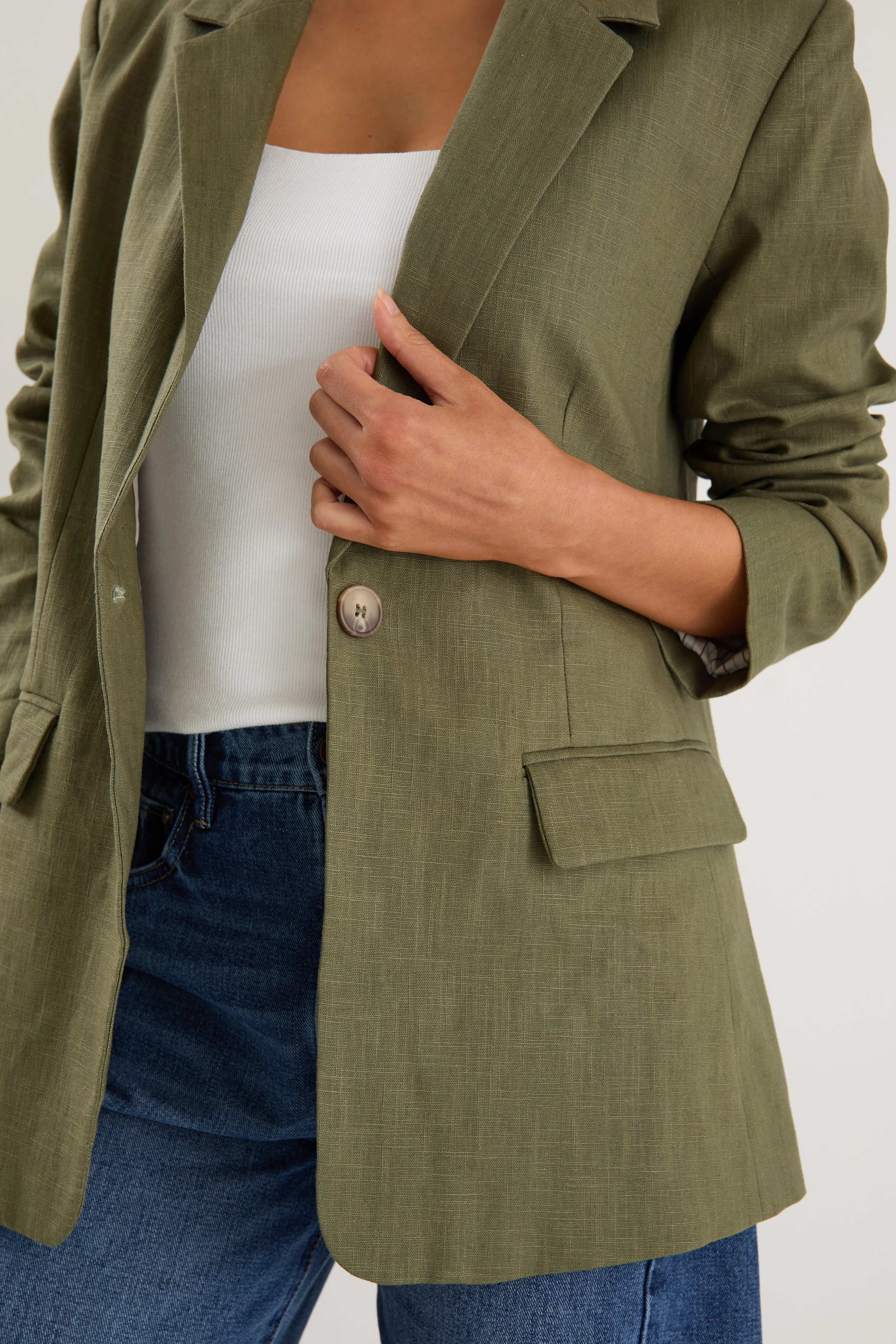 Dock Khaki Ramie Rolled Sleeve Blazer - Image 3