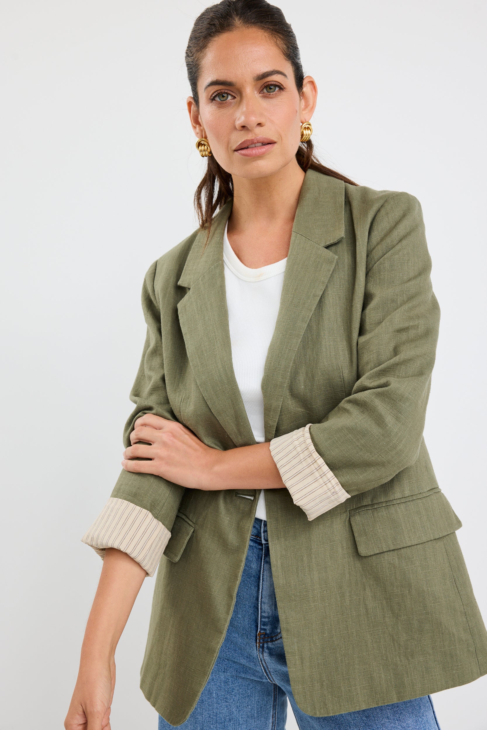 Dock Soft Khaki Ramie Rolled Sleeve Blazer
