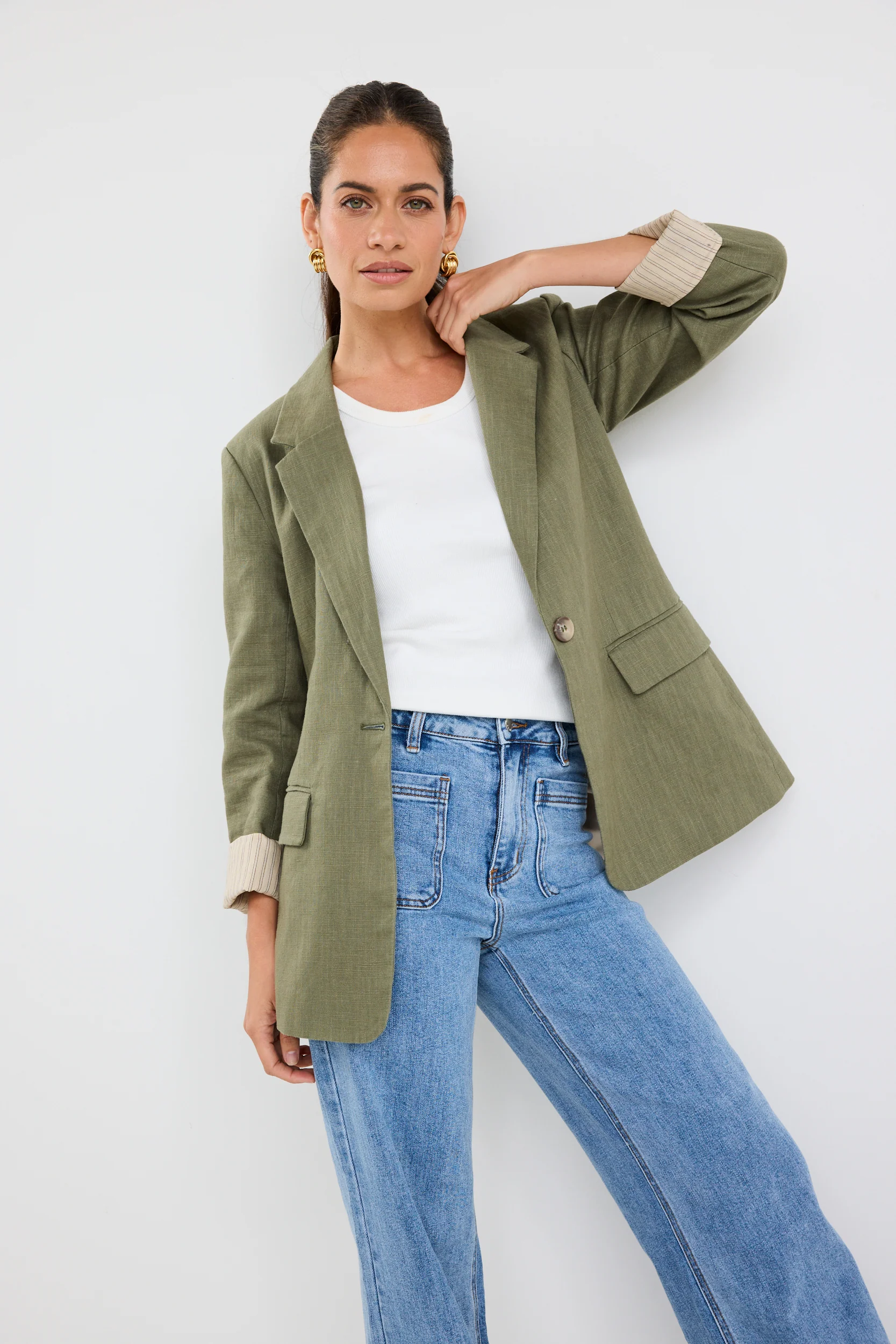 Dock Soft Khaki Ramie Rolled Sleeve Blazer - Image 2