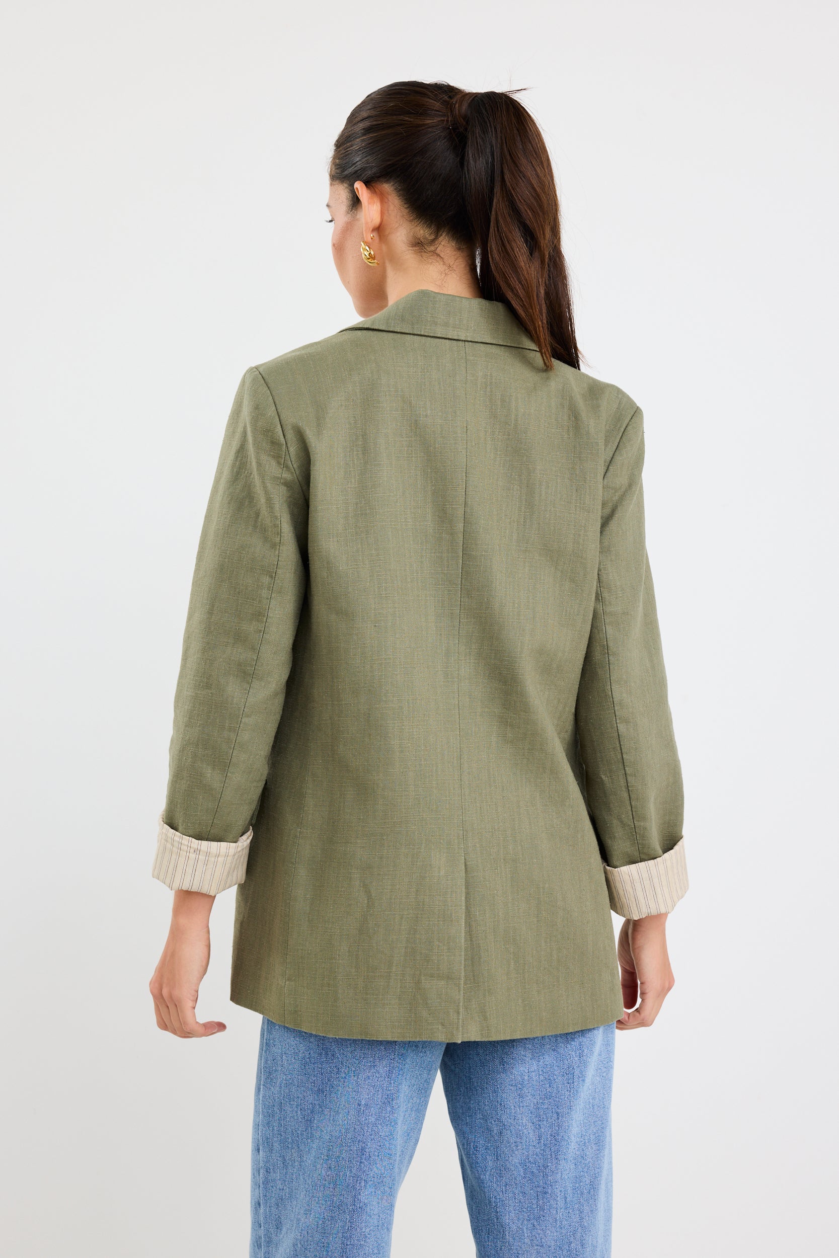 Dock Soft Khaki Ramie Rolled Sleeve Blazer - Image 4