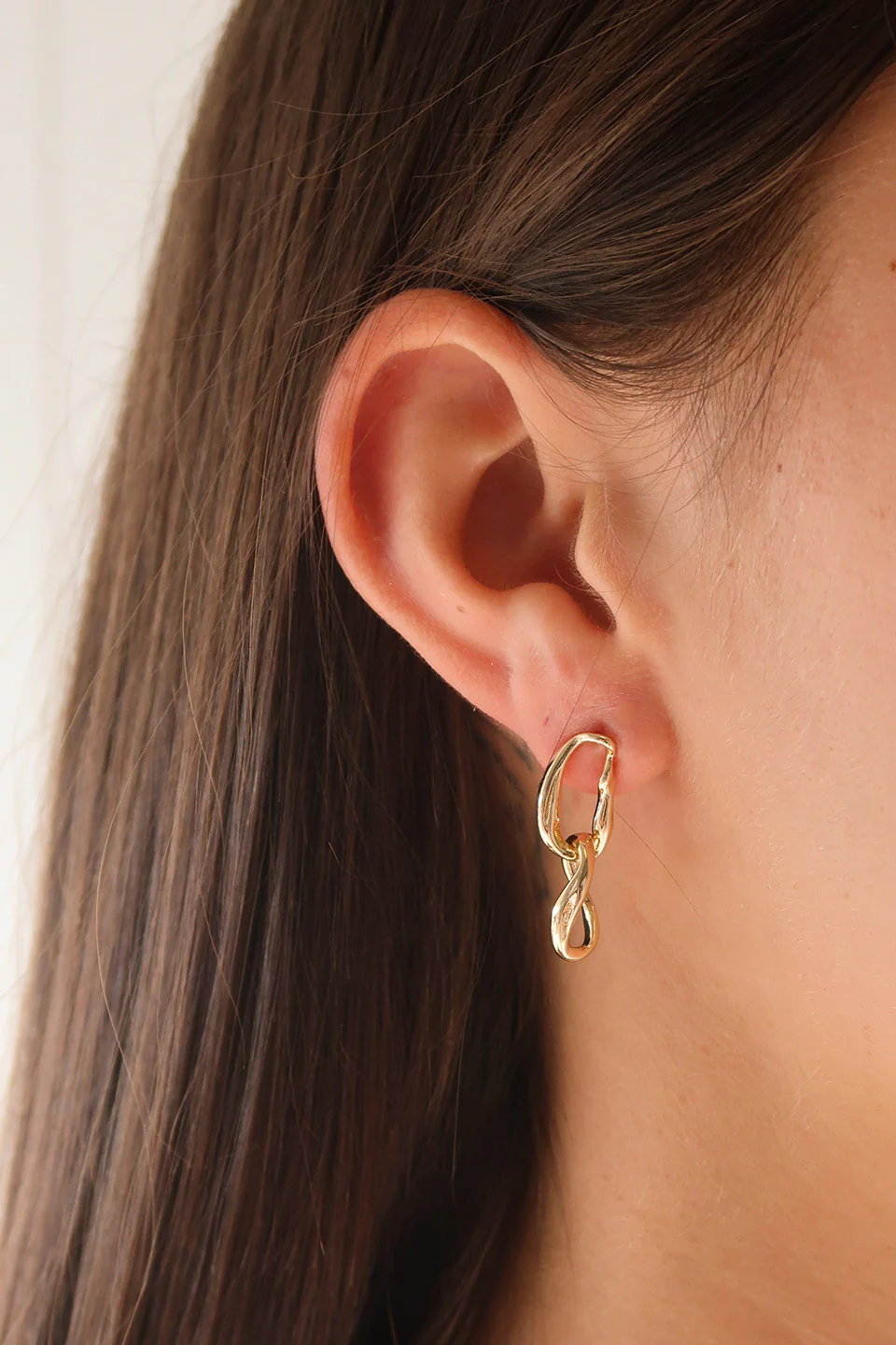 Double Link Twist EOL Gold Stud Earrings - Image 2