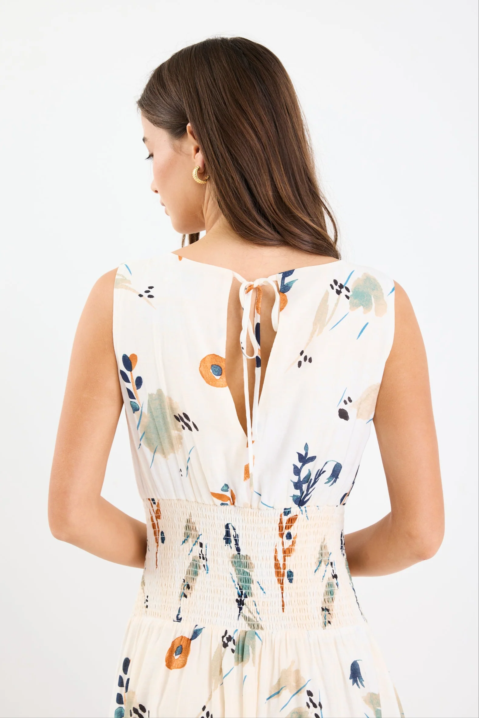 Duchess Earthy Botanical Sleeveless Shirred Waist Maxi Dress - Image 5