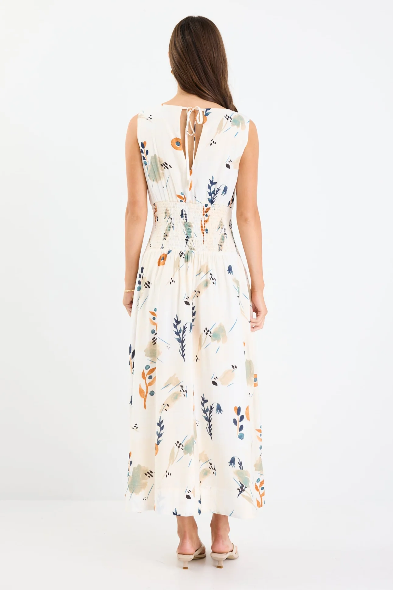 Duchess Earthy Botanical Sleeveless Shirred Waist Maxi Dress - Image 6