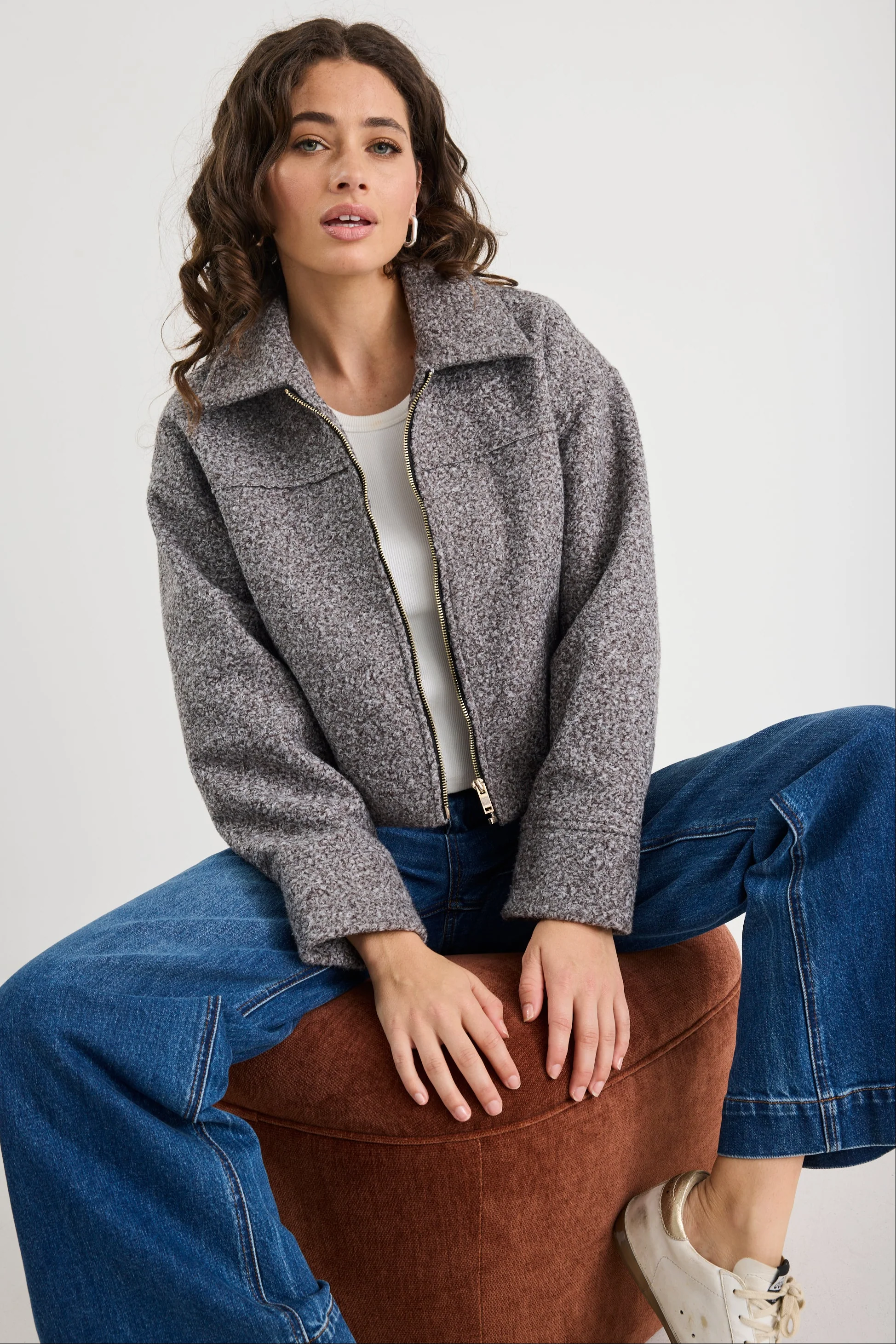 Dune Charcoal Boucle Zip Front Jacket - Image 3