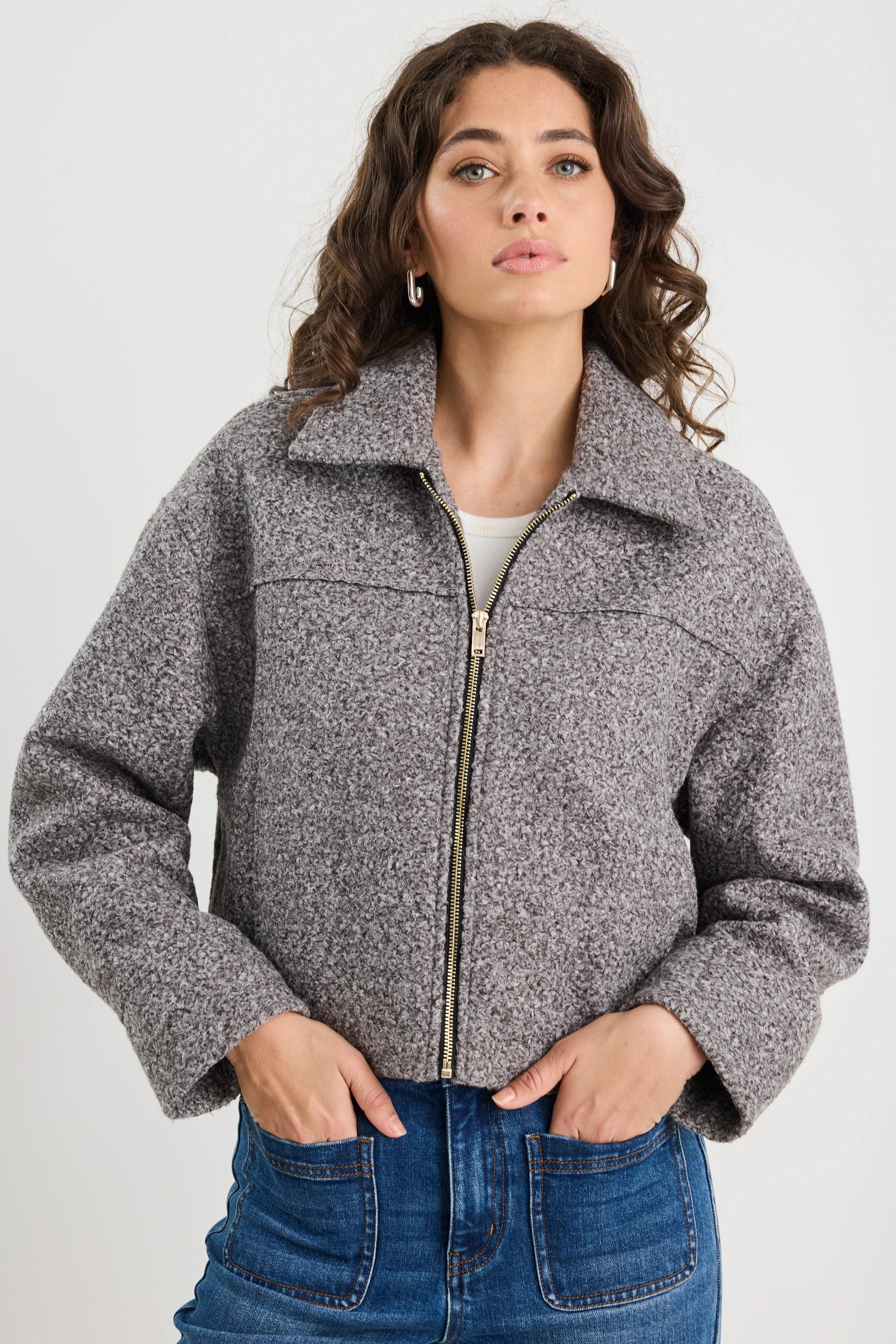 Dune Charcoal Boucle Zip Front Jacket - Image 5