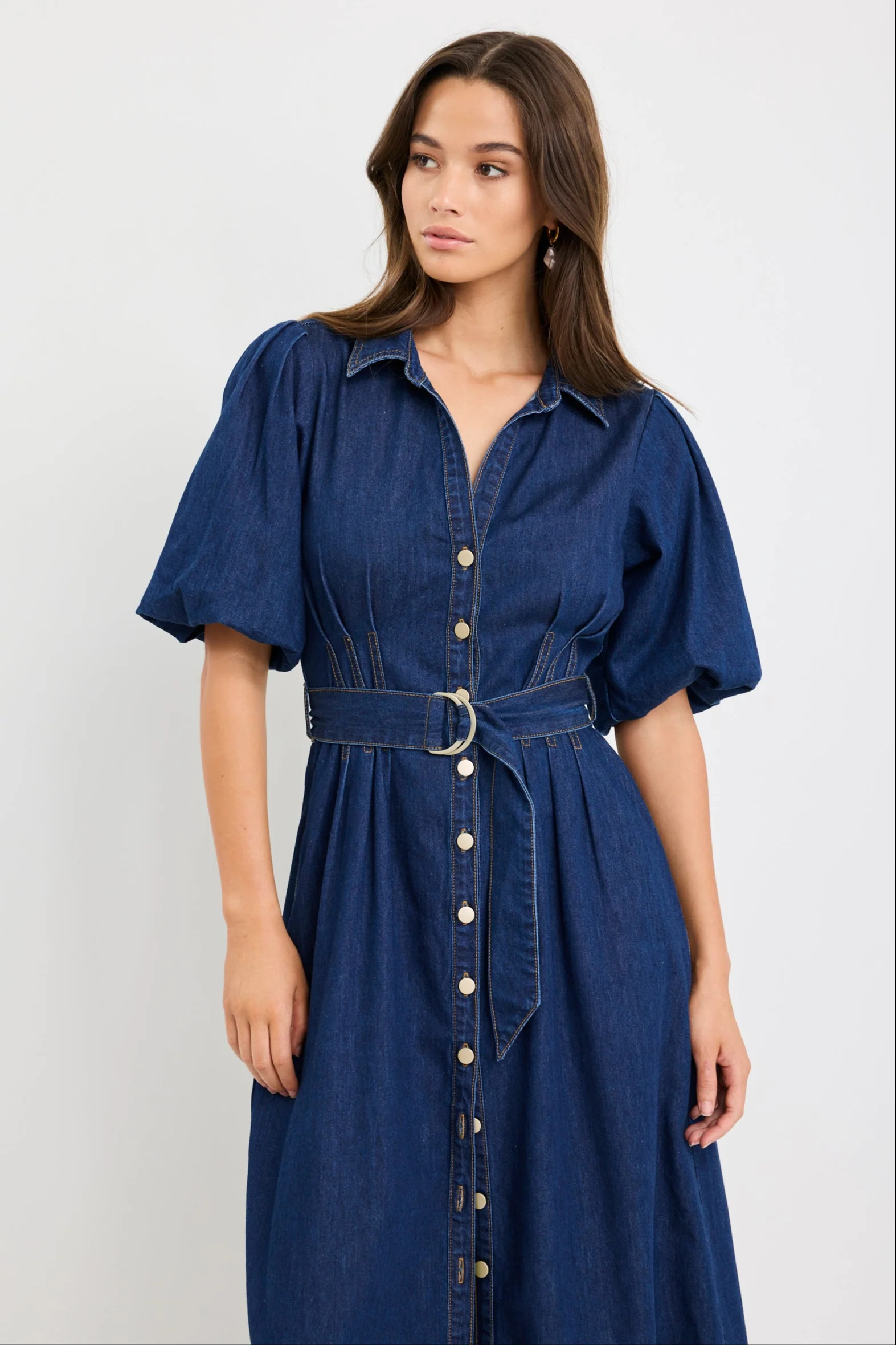 Dusk Indigo Denim Puff Sleeve Maxi Shirt Dress - Image 3