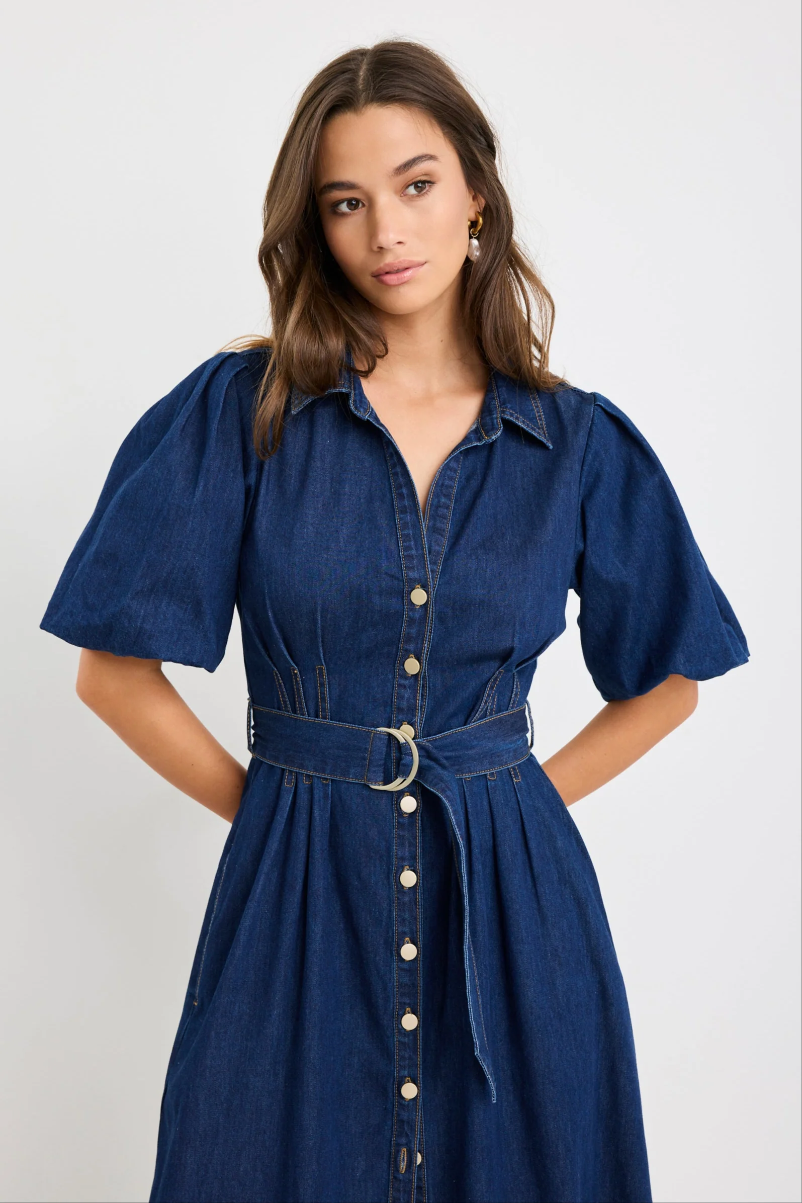 Dusk Indigo Denim Puff Sleeve Maxi Shirt Dress - Image 4