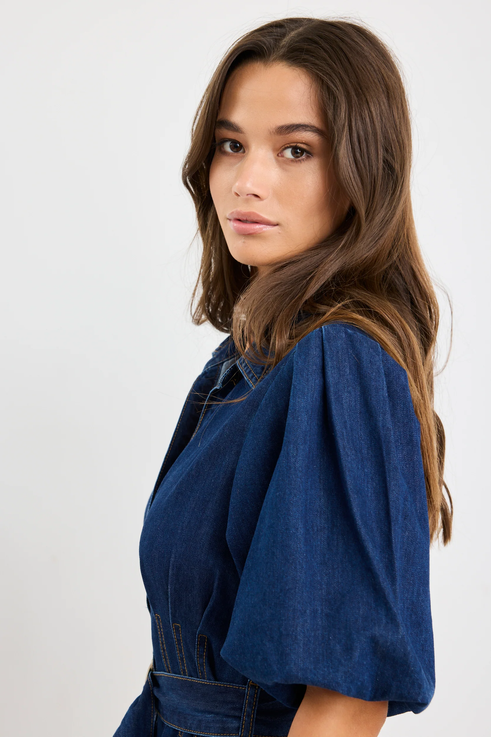 Dusk Indigo Denim Puff Sleeve Maxi Shirt Dress - Image 5
