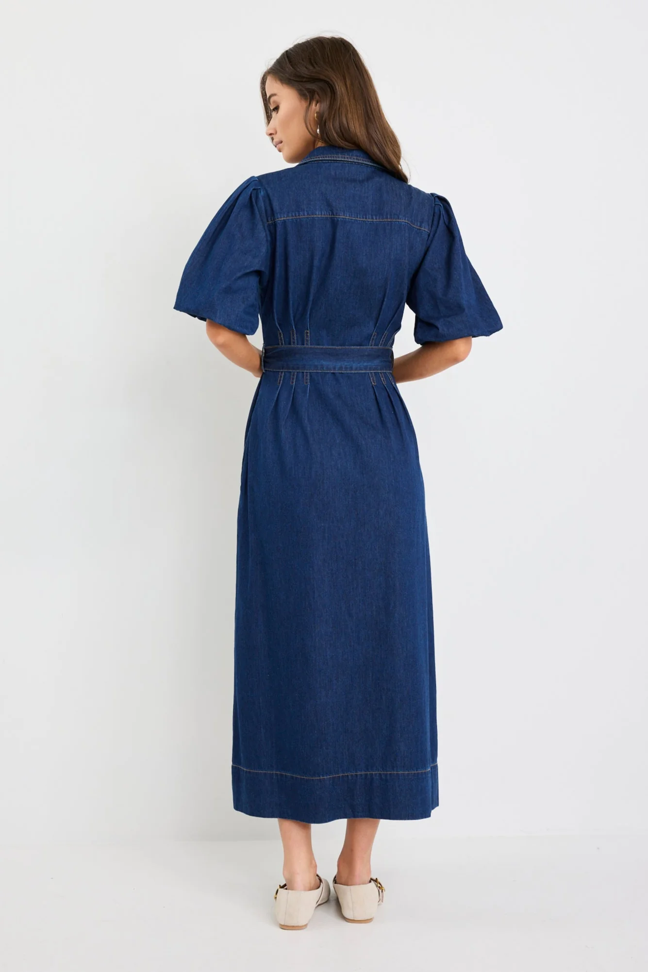 Dusk Indigo Denim Puff Sleeve Maxi Shirt Dress - Image 6