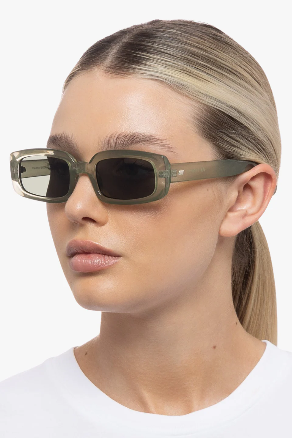 Dynamite Eucalyptus Rectangle Khaki Mono Lens Sunglasses - Image 4