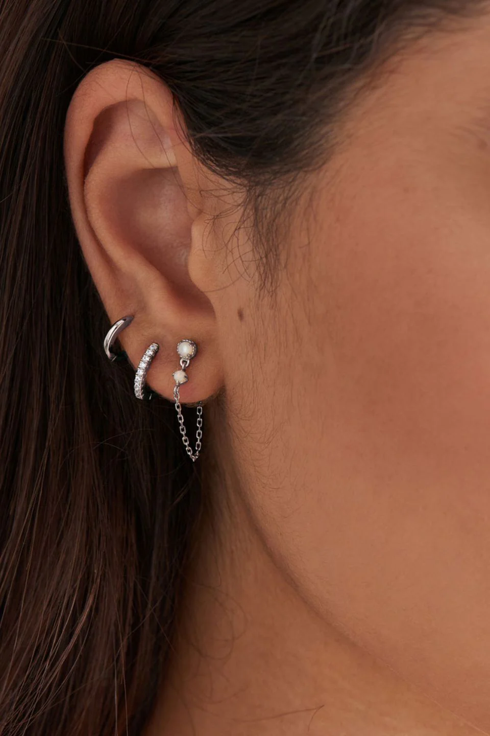 Silver Sparkle Small Huggie Hoop Earrings - Image 2