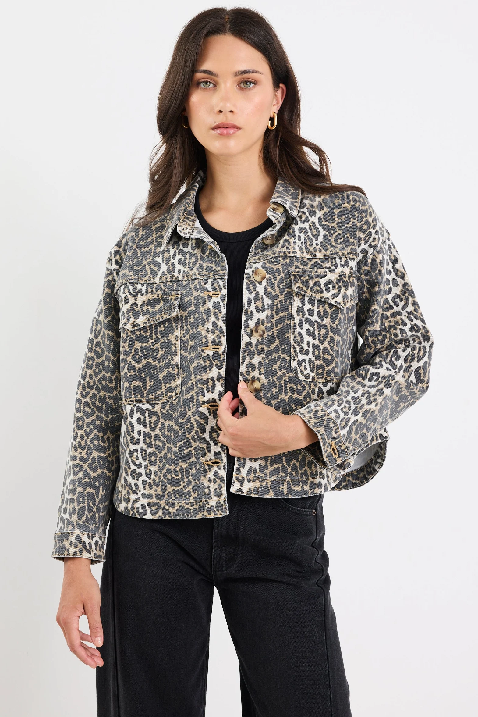 Echo Leopard Patch Pocket Denim Jacket - Image 3