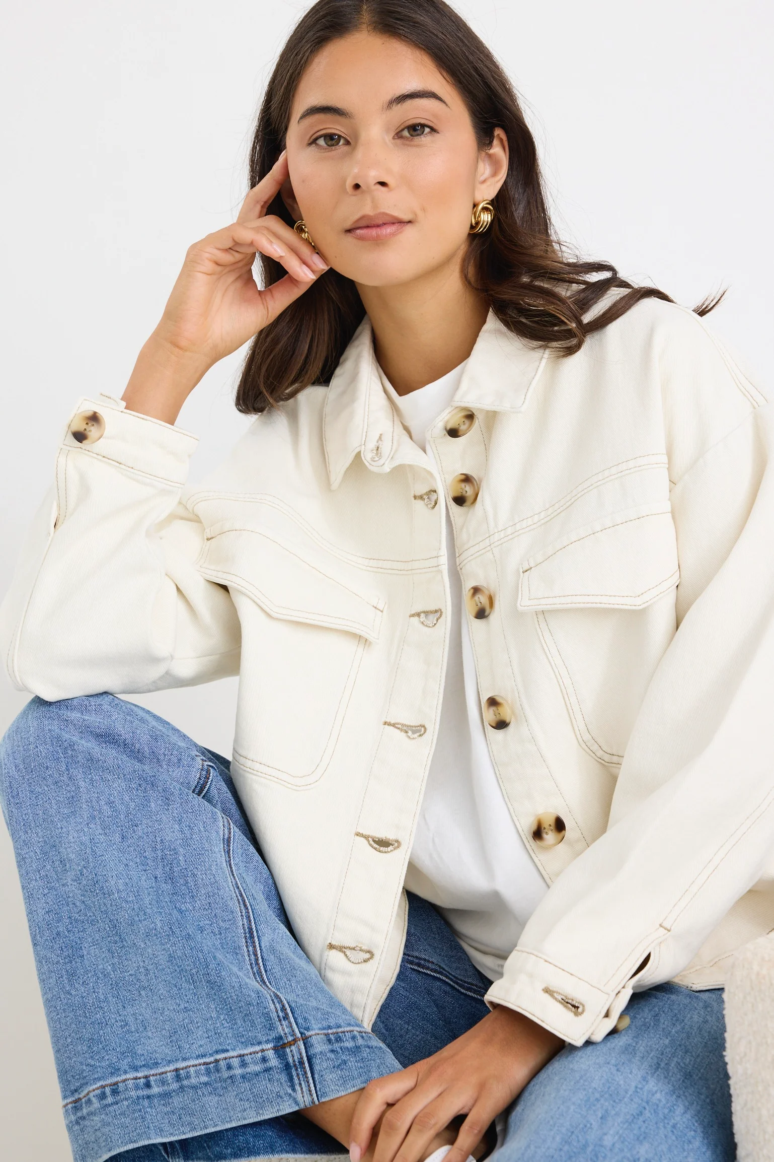 Echo Ecru Patch Pocket Denim jacket