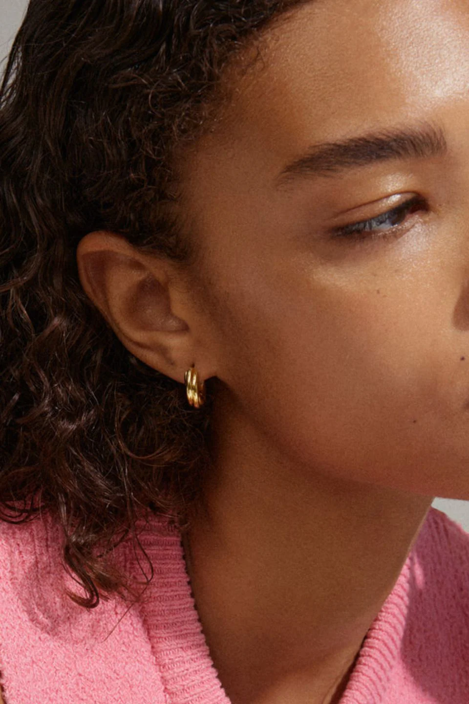 Edea Recycled Chunky Gold Plated EOL Huggie Hoop Earrings - Image 2