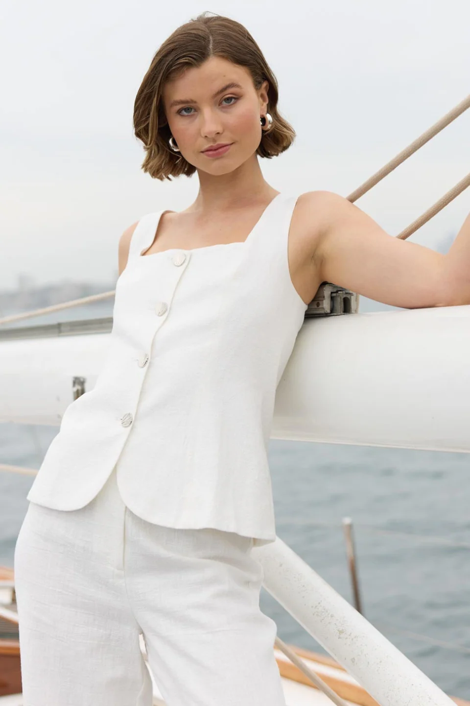 Eden White Silver Button Vest - Image 2