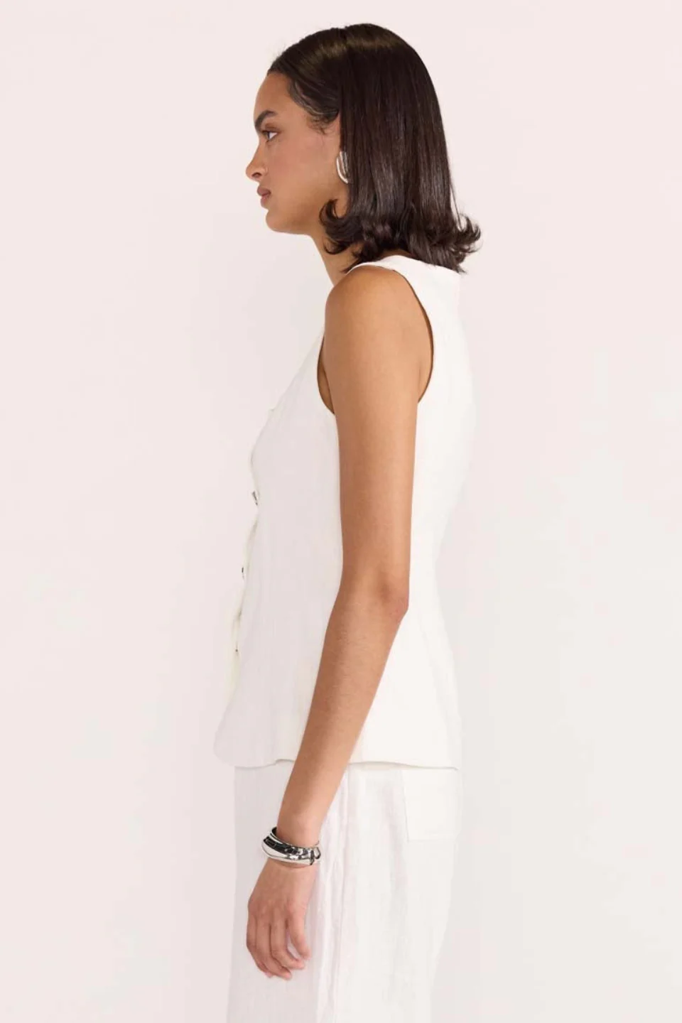 Eden White Silver Button Vest - Image 5