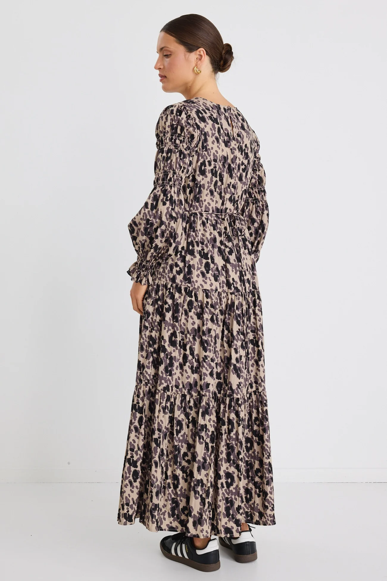 Effortless Animal LS Shirred Sleeve Tiered Maxi Dress - Image 8