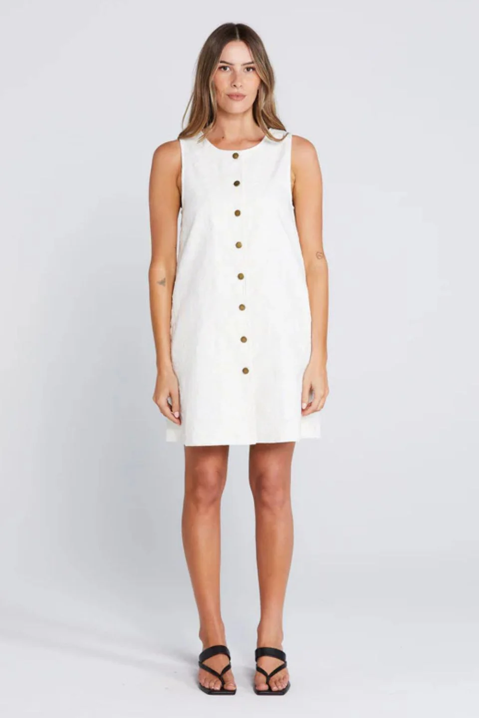 Effortless Creamy Daisy Cotton Drill Vest Mini Dress