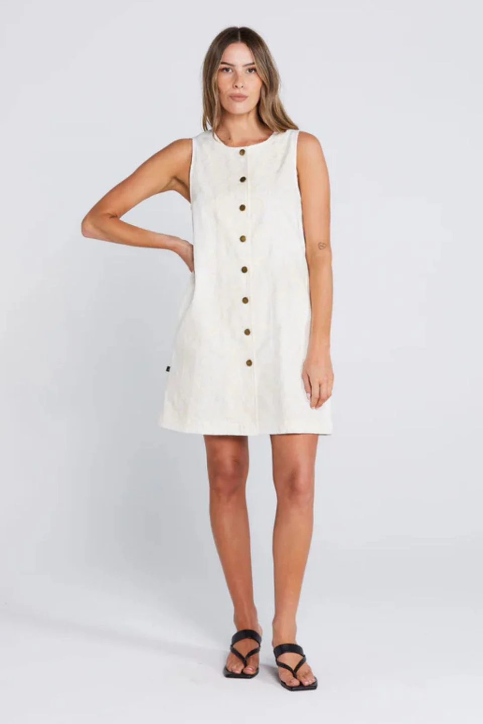 Effortless Creamy Daisy Cotton Drill Vest Mini Dress - Image 2