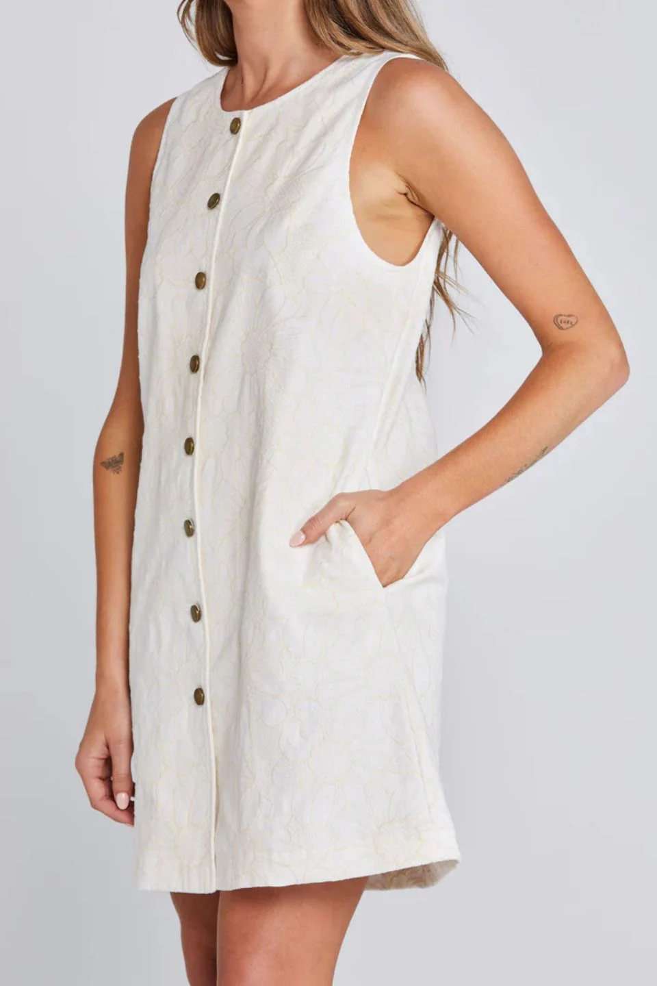 Effortless Creamy Daisy Cotton Drill Vest Mini Dress - Image 3