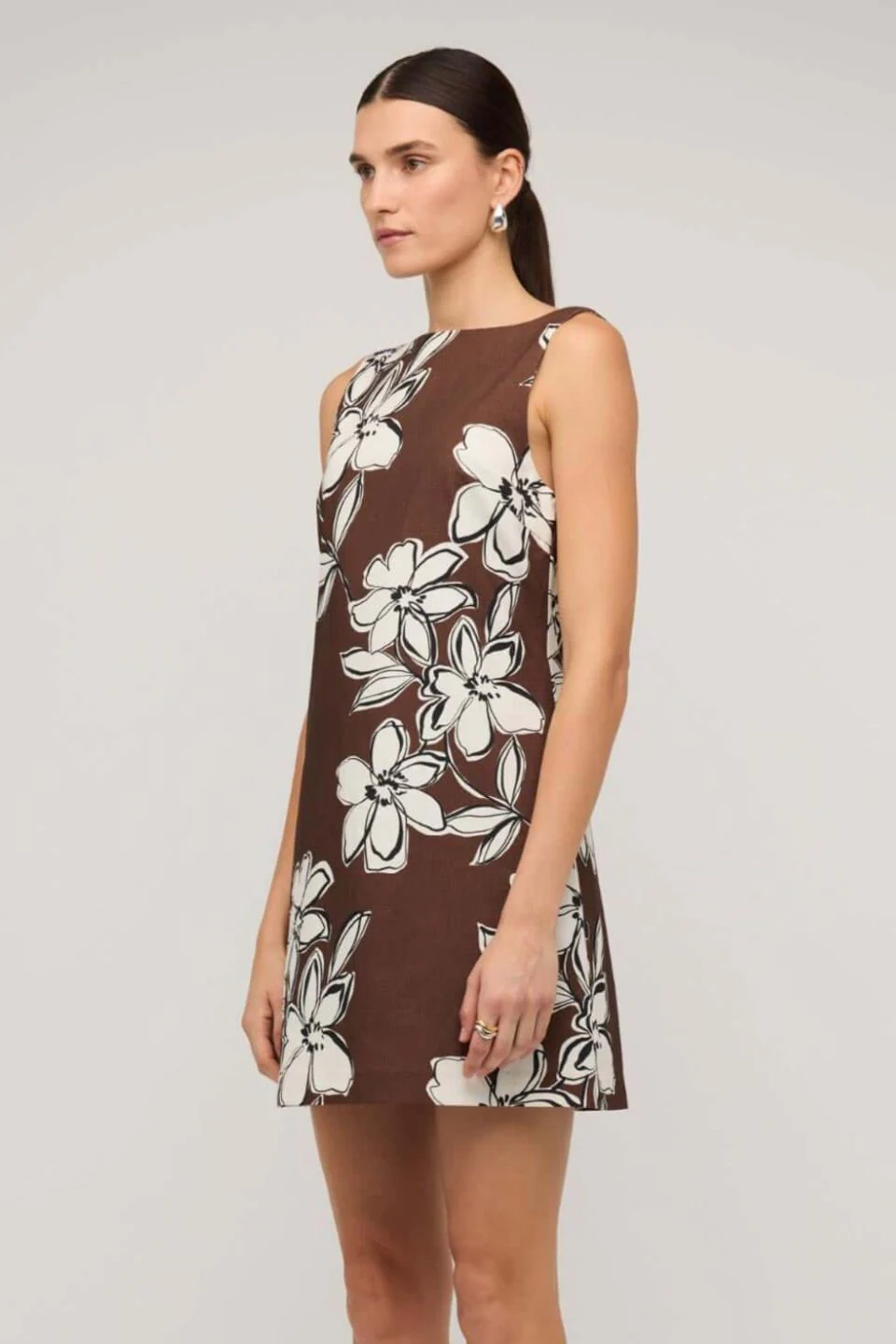 Elara Brown Floral Sleeveless Mini Dress - Image 3