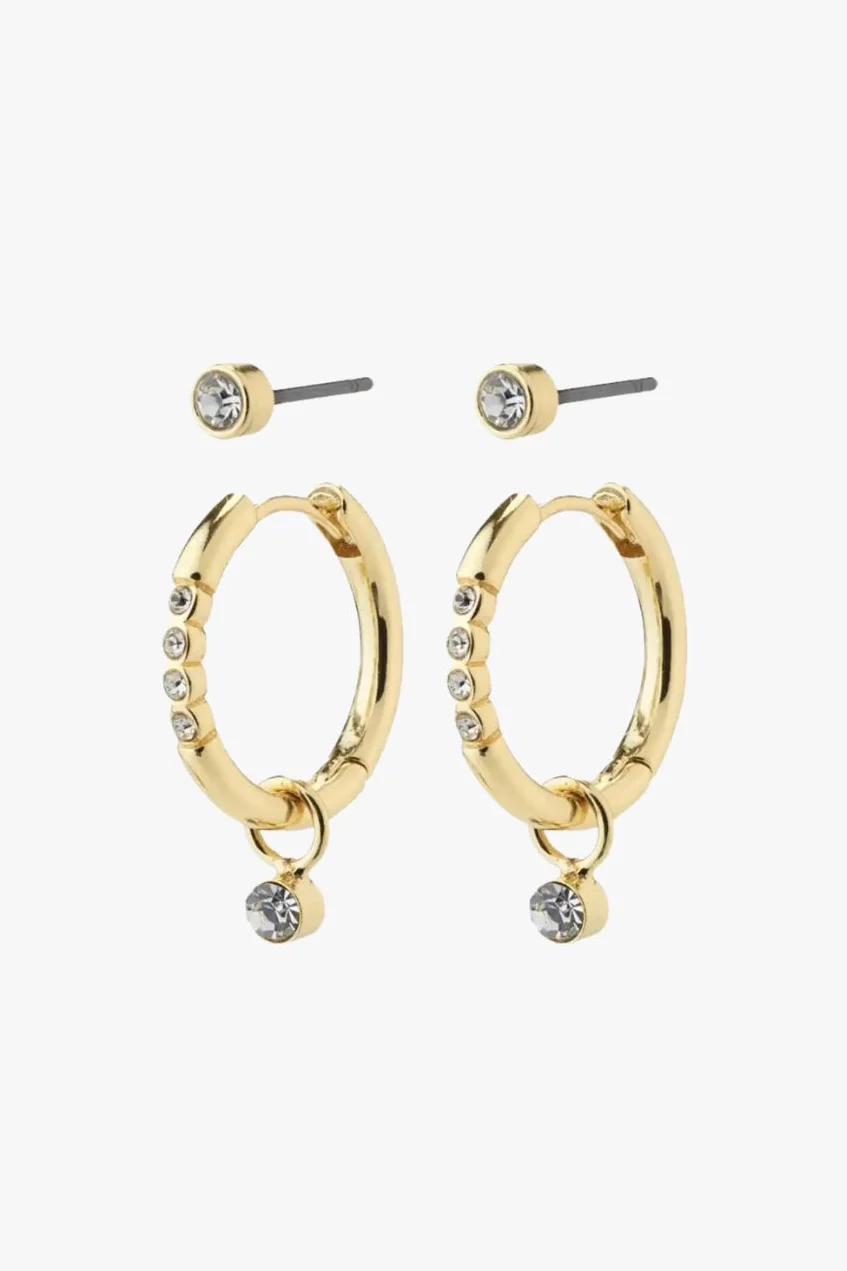 Elna Crystal Hoop Gold Set 2 Recycled Earrings